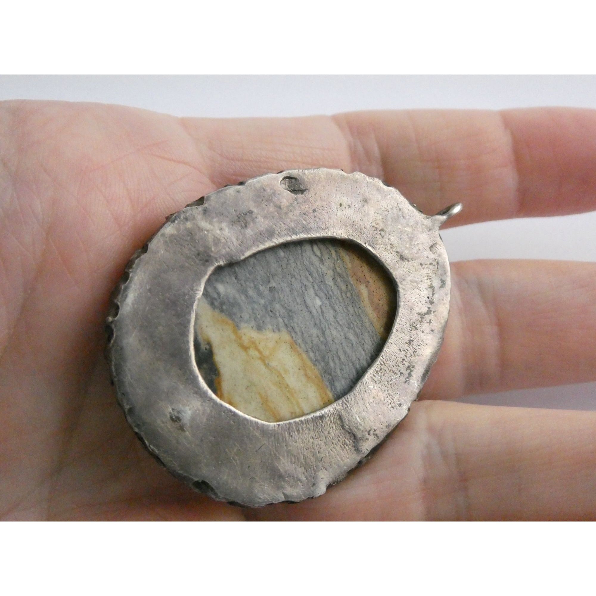 Vintage Southwestern Sterling Silver Picture Stone Jasper Handmade Pendant 37g