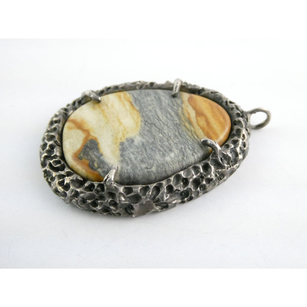 Vintage Southwestern Sterling Silver Picture Stone Jasper Handmade Pendant 37g