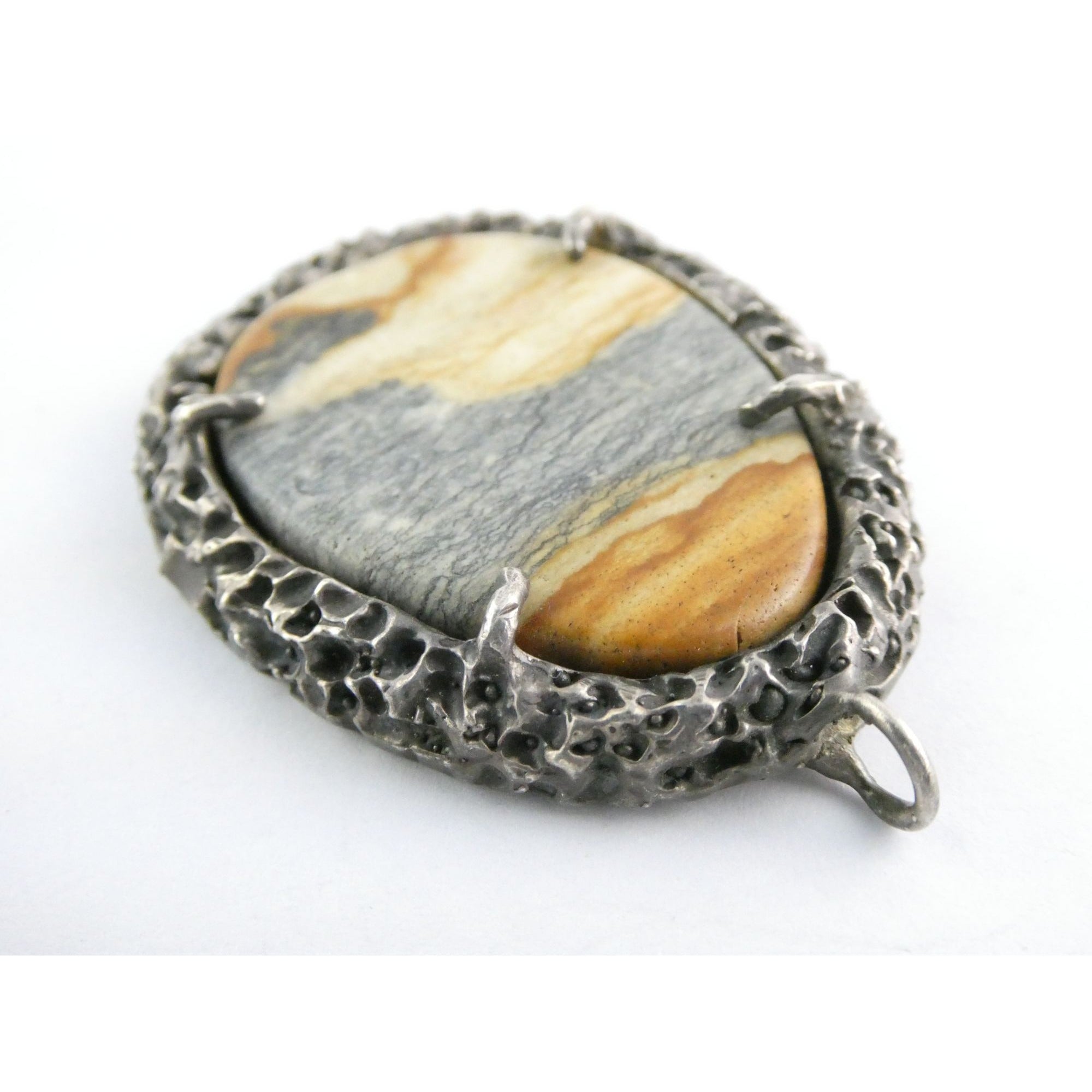 Vintage Southwestern Sterling Silver Picture Stone Jasper Handmade Pendant 37g