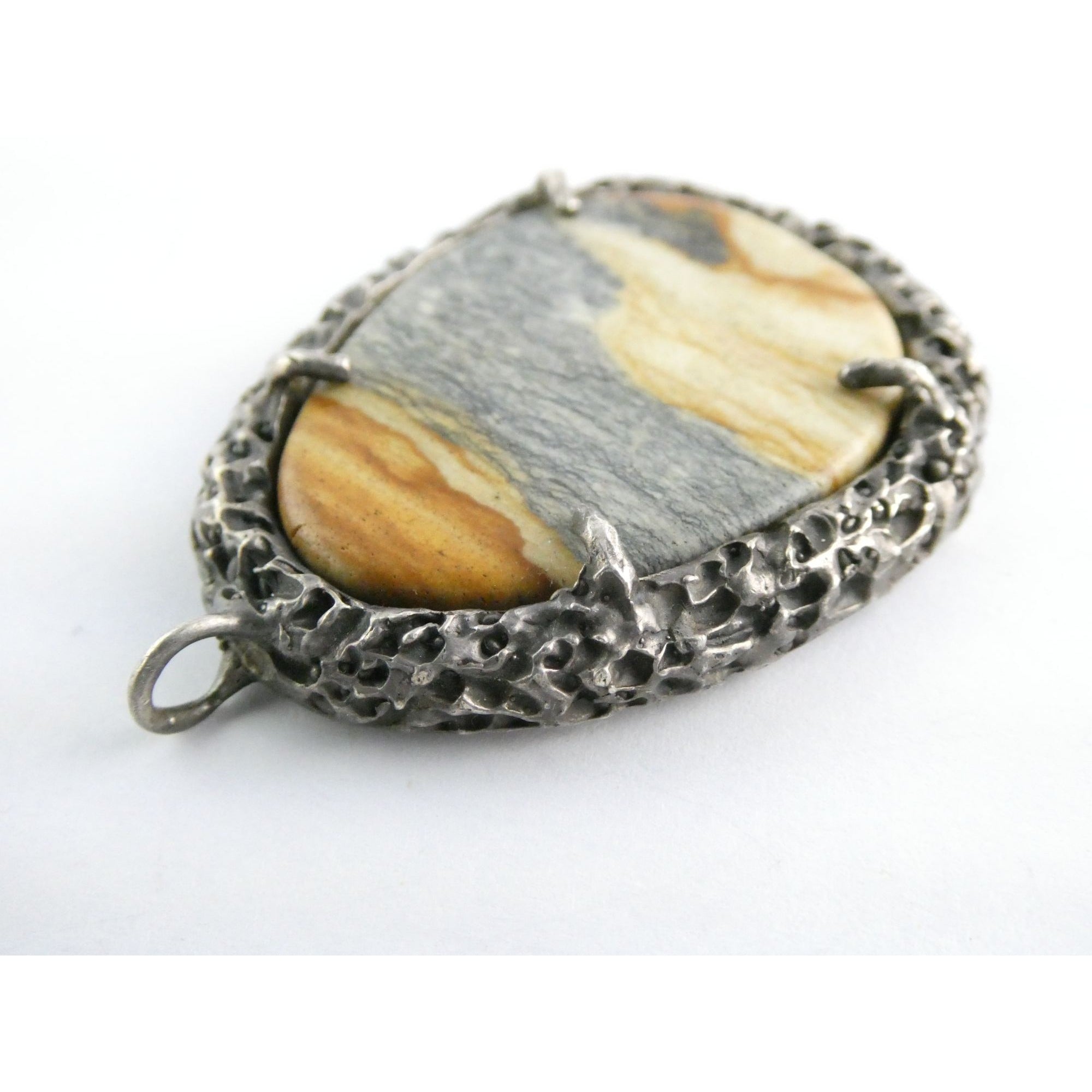 Vintage Southwestern Sterling Silver Picture Stone Jasper Handmade Pendant 37g