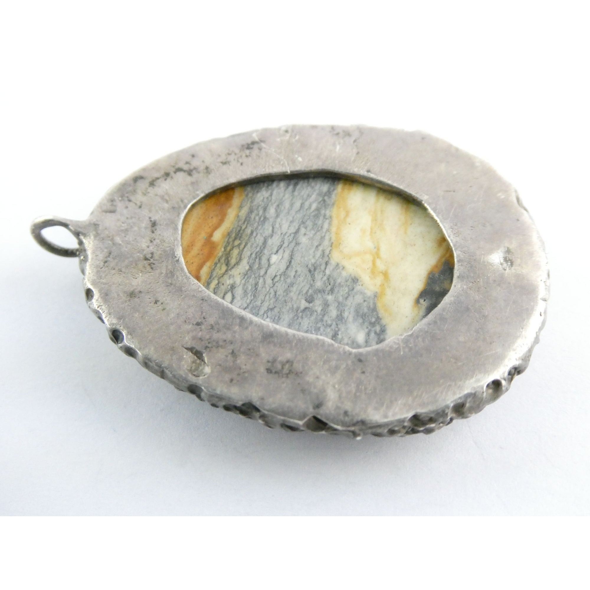 Vintage Southwestern Sterling Silver Picture Stone Jasper Handmade Pendant 37g