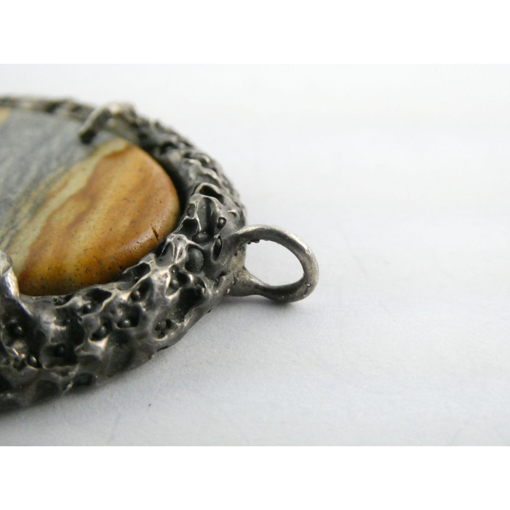 Vintage Southwestern Sterling Silver Picture Stone Jasper Handmade Pendant 37g