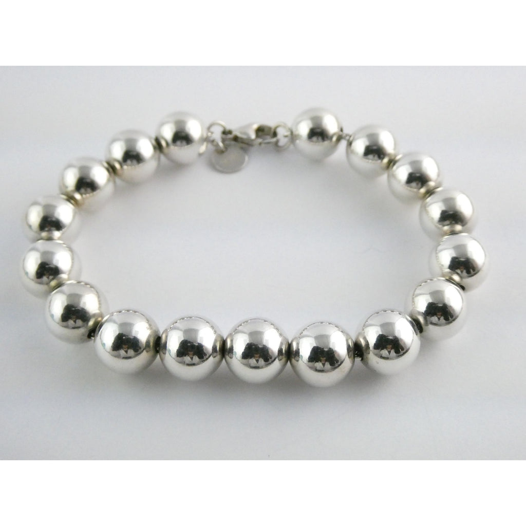 Tiffany and Co Sterling Silver Ball Beaded Bracelet 10mm 17.4g Weight 6.5 Inch