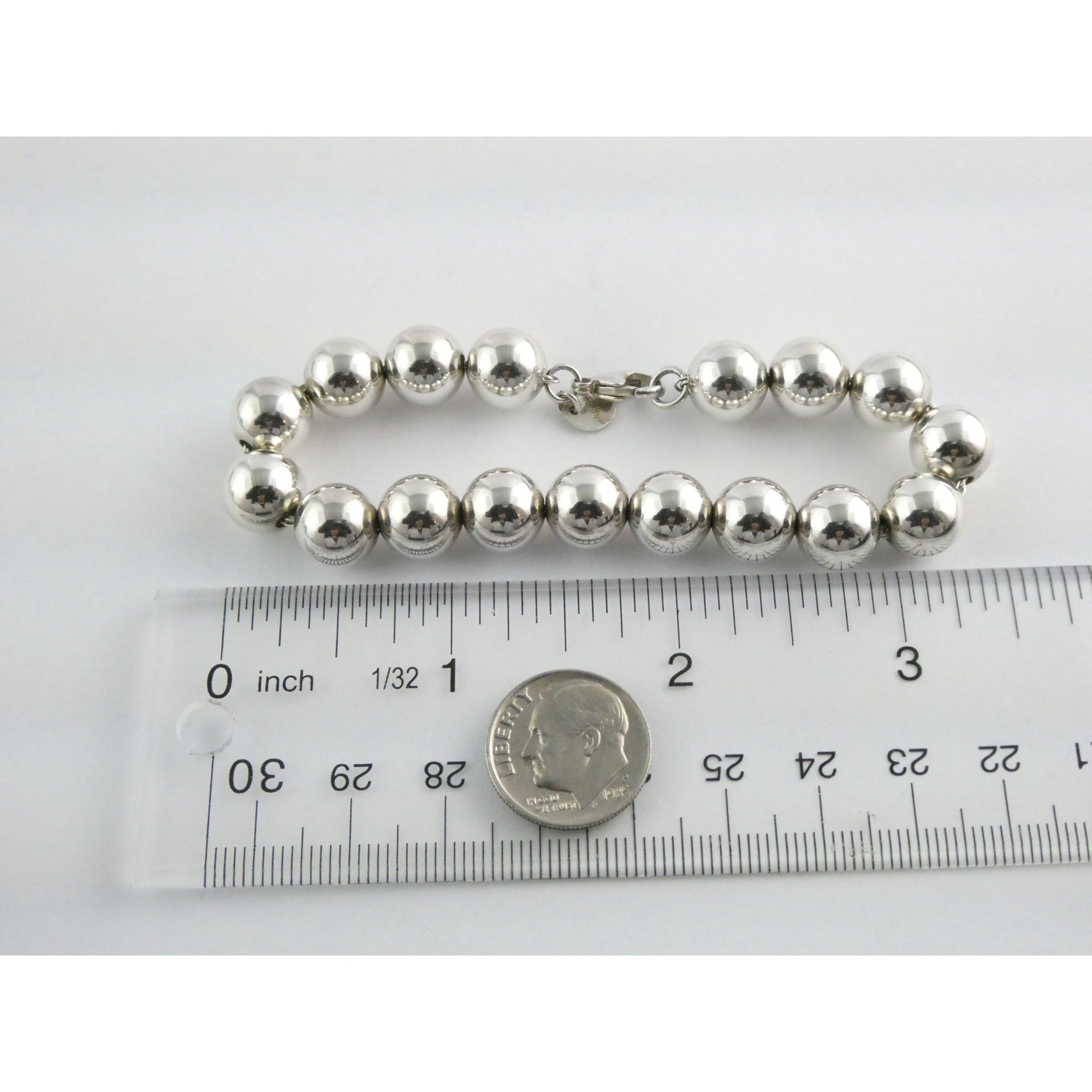 Tiffany and Co Sterling Silver Ball Beaded Bracelet 10mm 17.4g Weight 6.5 Inch