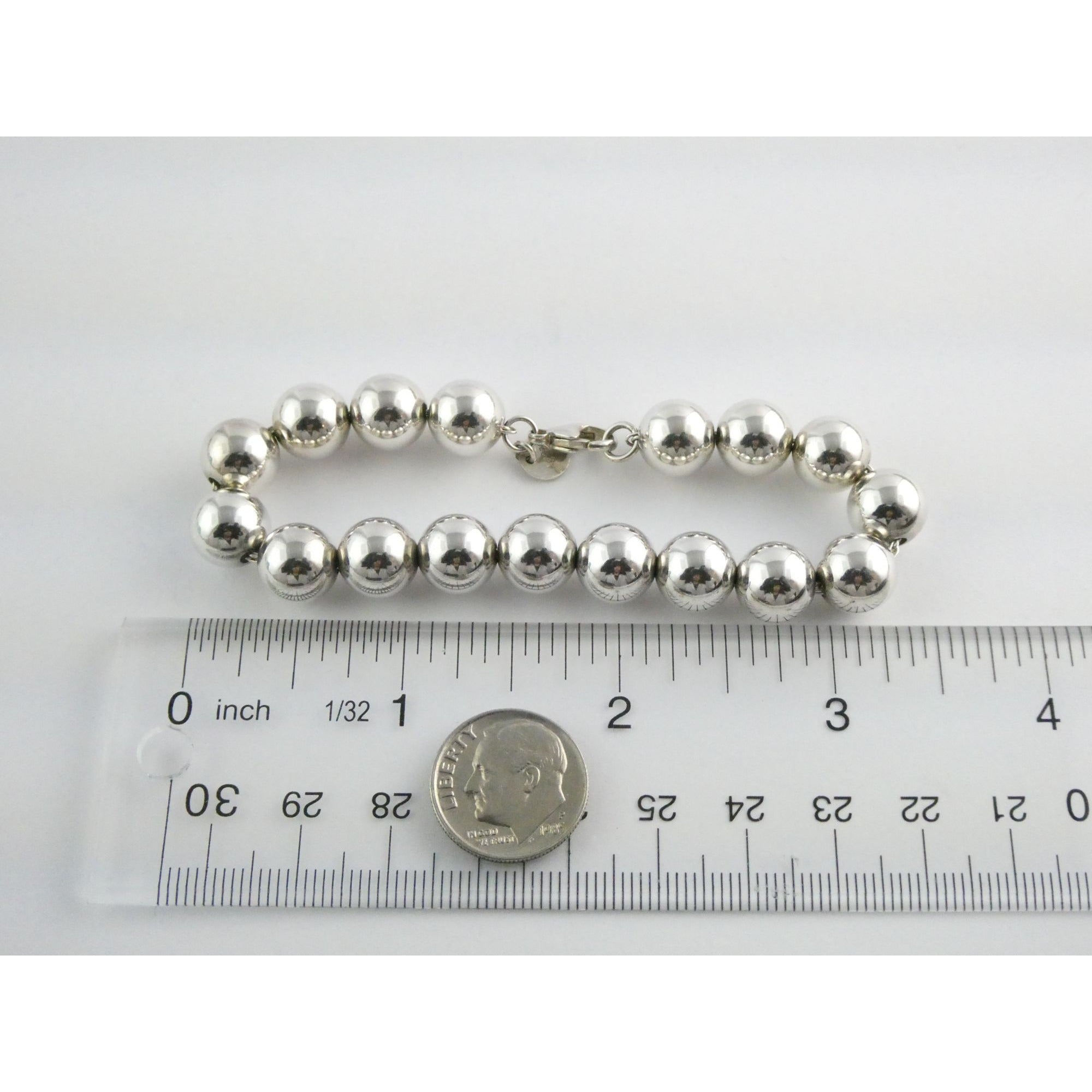 Tiffany and Co Sterling Silver Ball Beaded Bracelet 10mm 17.4g Weight 6.5 Inch