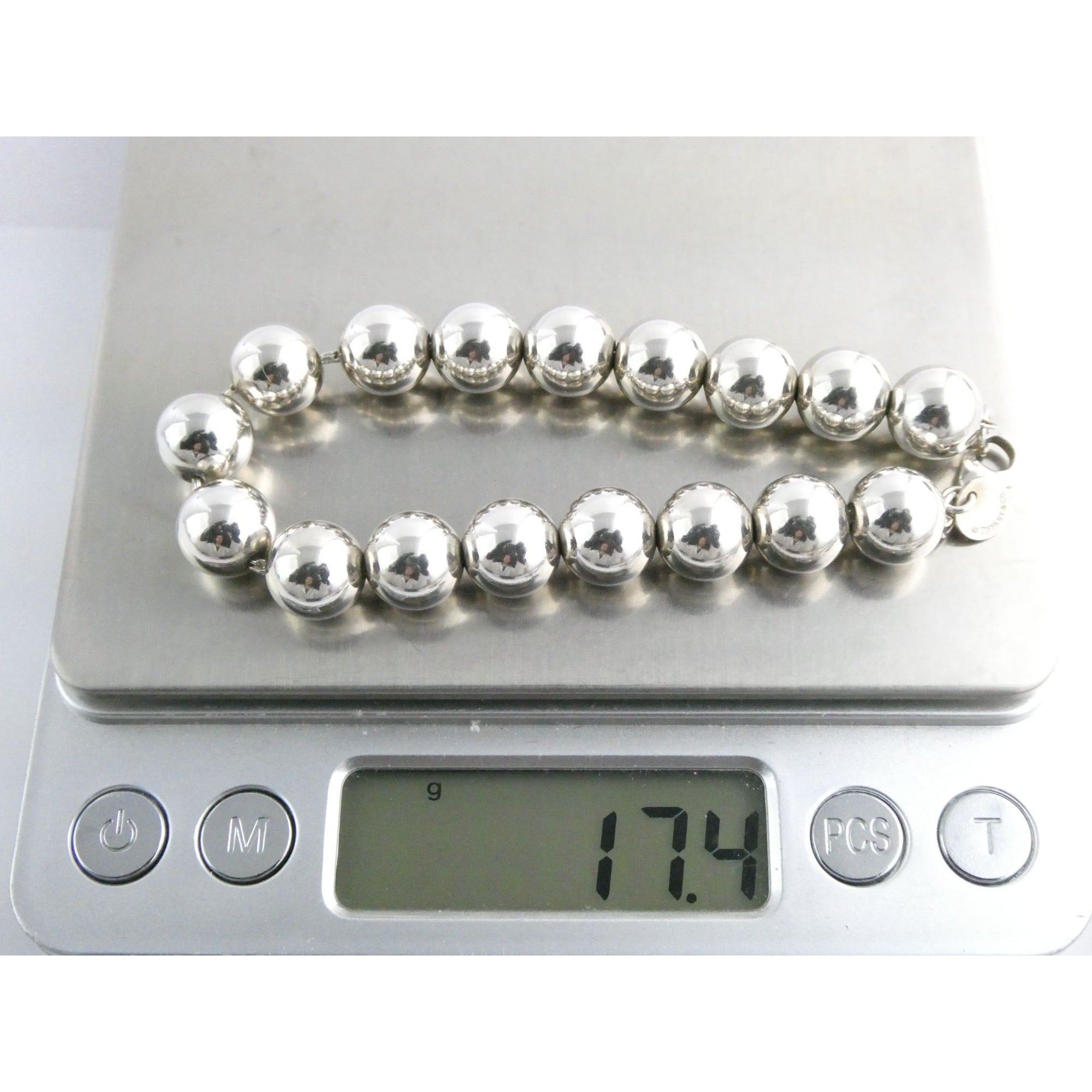 Tiffany and Co Sterling Silver Ball Beaded Bracelet 10mm 17.4g Weight 6.5 Inch