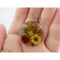 Sterling Silver Resin Encased Dried Flowers Circle Pendant 5.5g 39mm Length