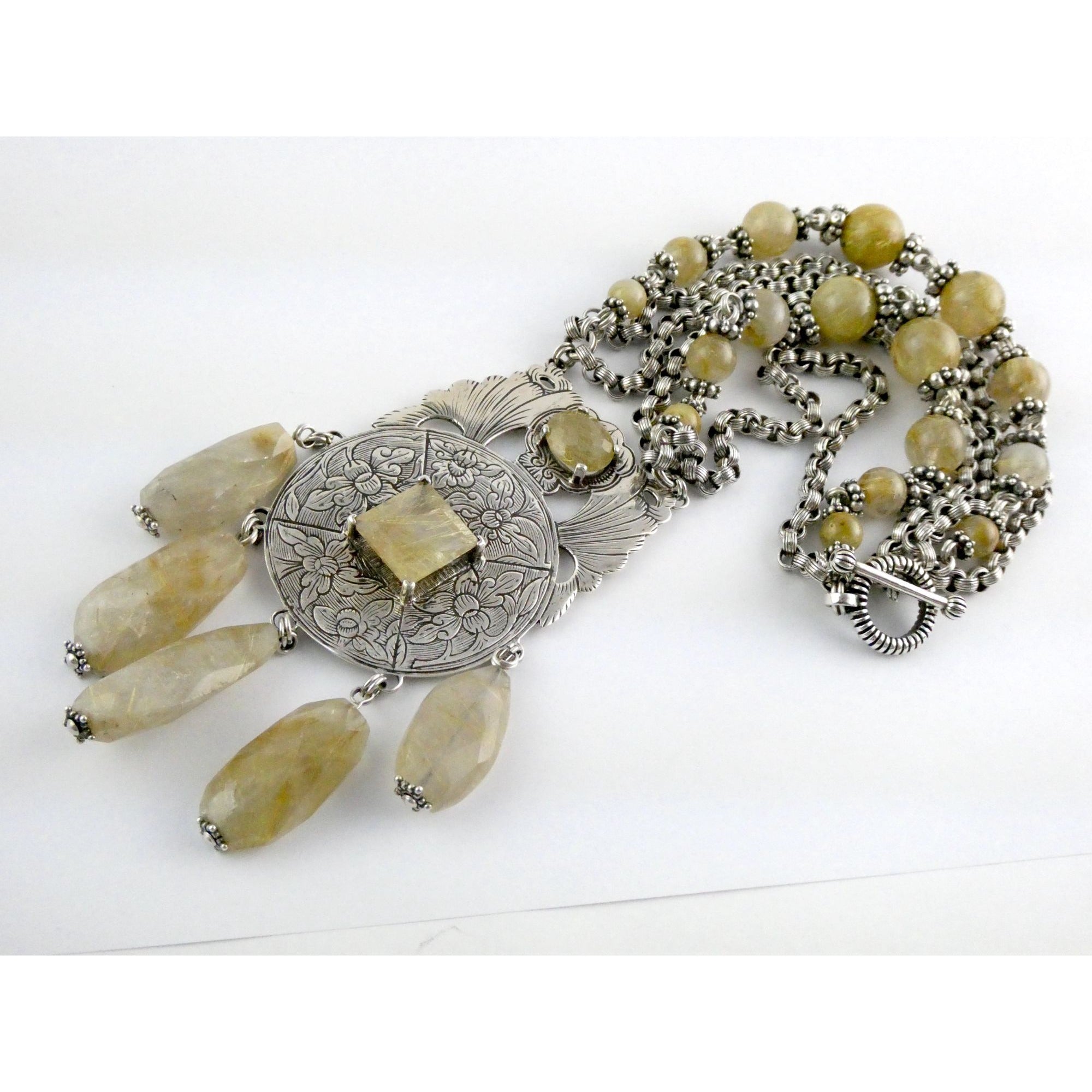 Stephen Dweck Sterling Silver Rutilated Quartz Statement Necklace Bergdorf Pouch
