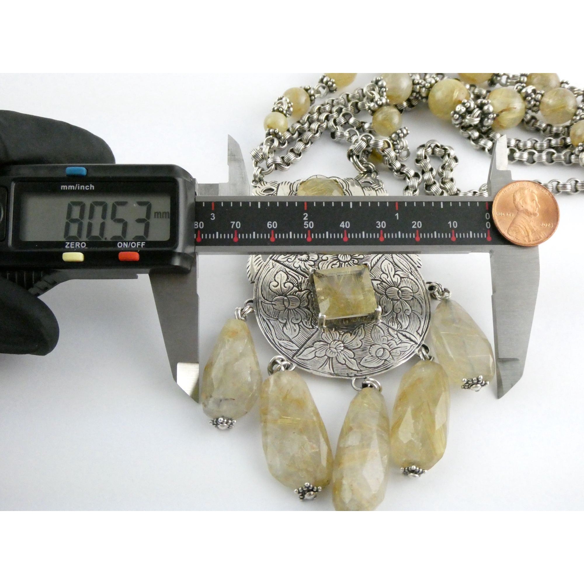 Stephen Dweck Sterling Silver Rutilated Quartz Statement Necklace Bergdorf Pouch