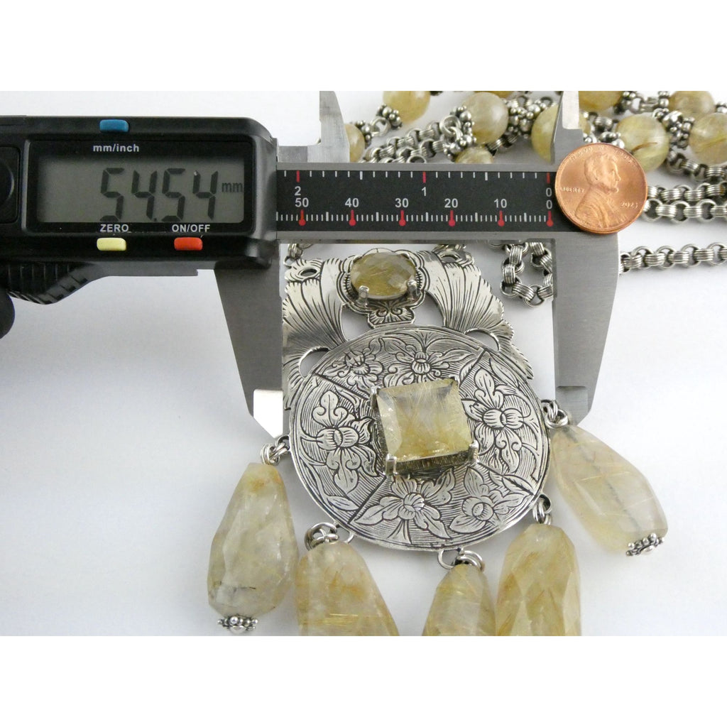 Stephen Dweck Sterling Silver Rutilated Quartz Statement Necklace Bergdorf Pouch