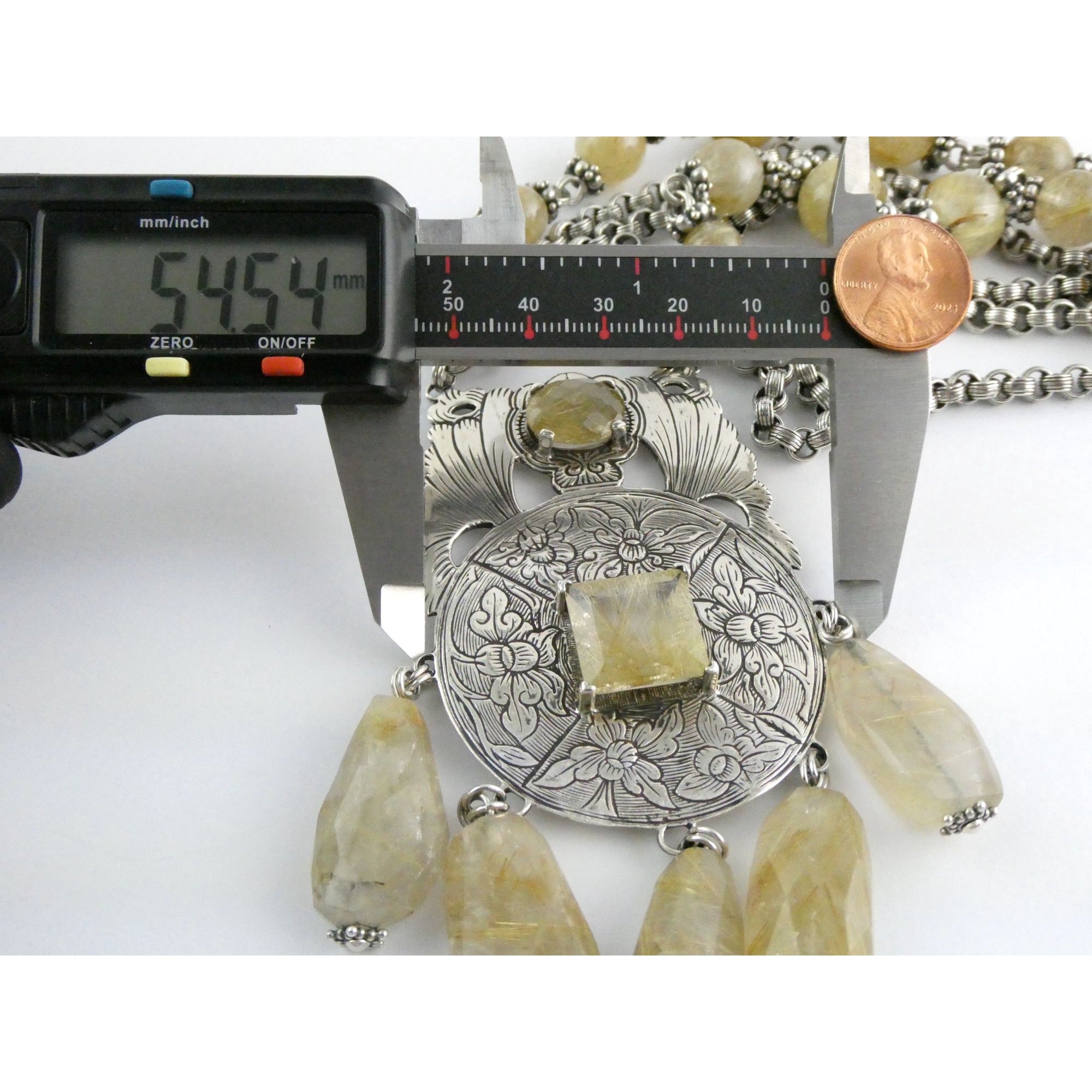 Stephen Dweck Sterling Silver Rutilated Quartz Statement Necklace Bergdorf Pouch