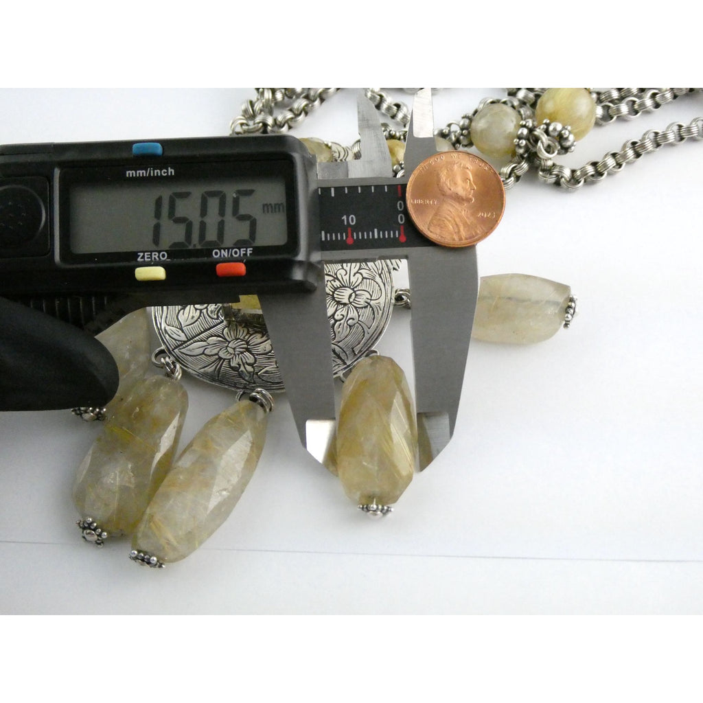 Stephen Dweck Sterling Silver Rutilated Quartz Statement Necklace Bergdorf Pouch