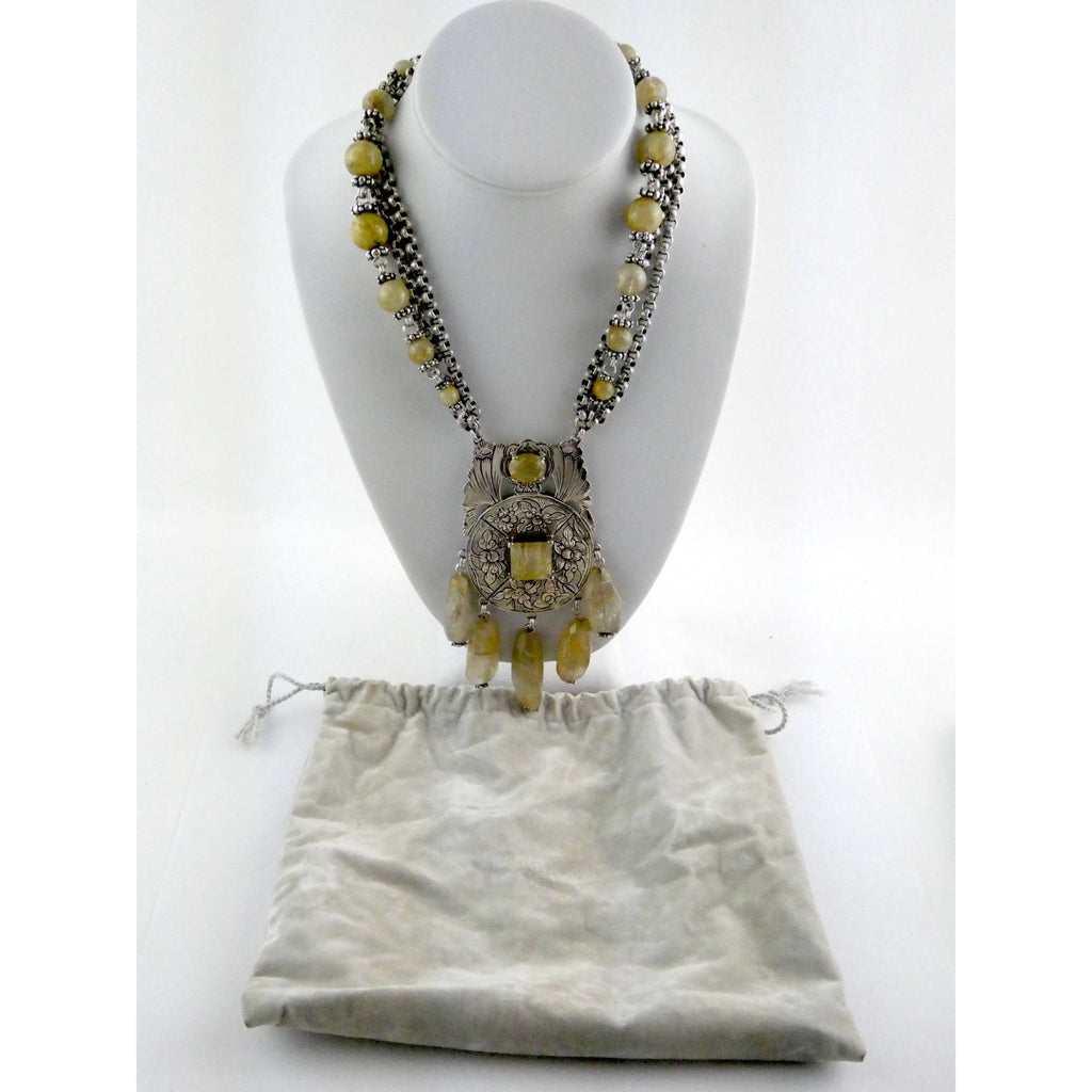 Stephen Dweck Sterling Silver Rutilated Quartz Statement Necklace Bergdorf Pouch