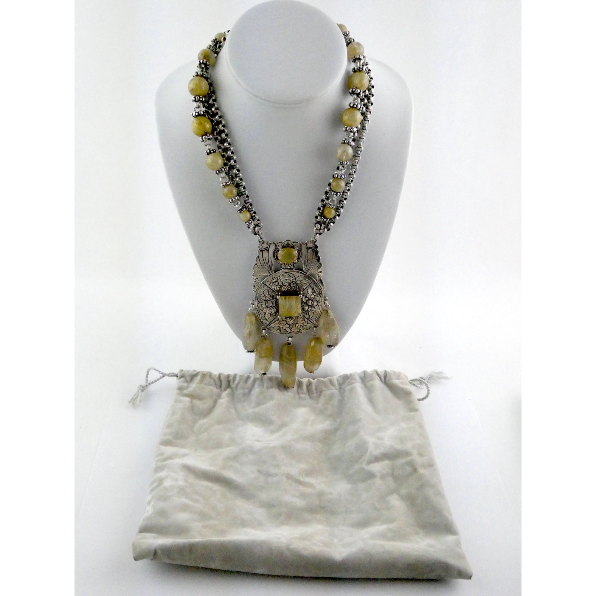 Stephen Dweck Sterling Silver Rutilated Quartz Statement Necklace Bergdorf Pouch