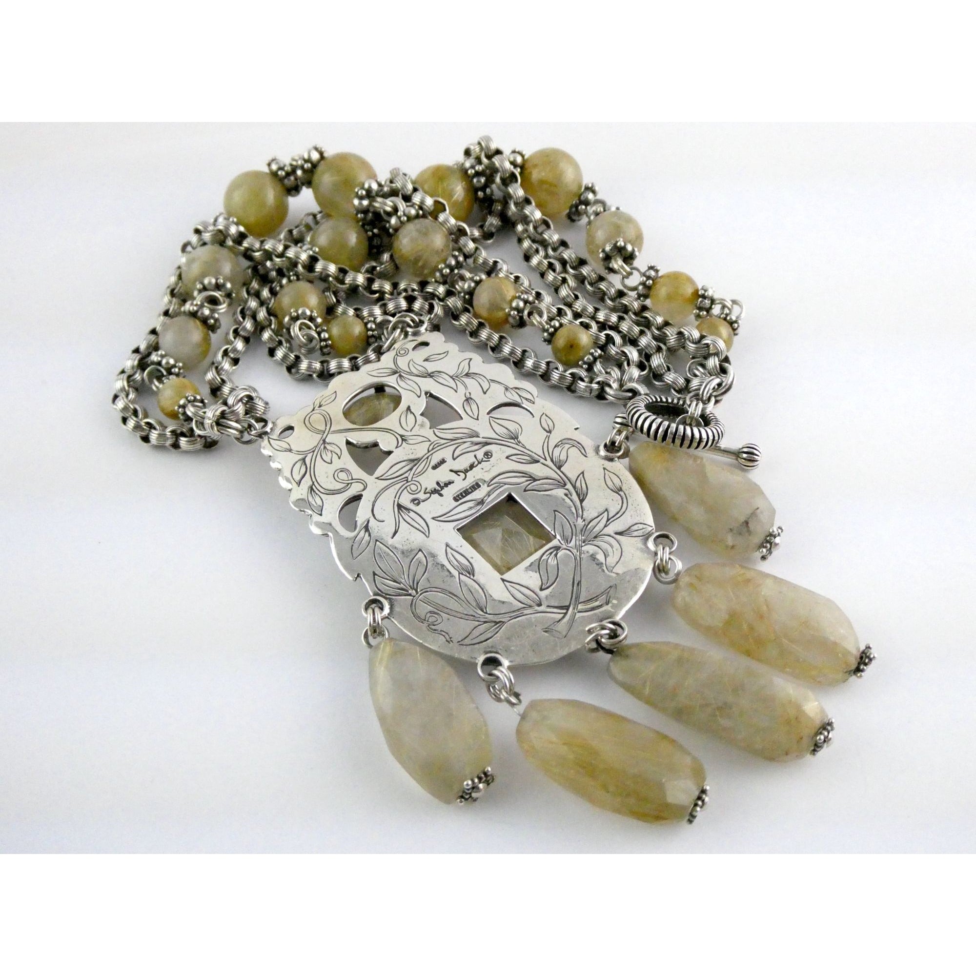 Stephen Dweck Sterling Silver Rutilated Quartz Statement Necklace Bergdorf Pouch