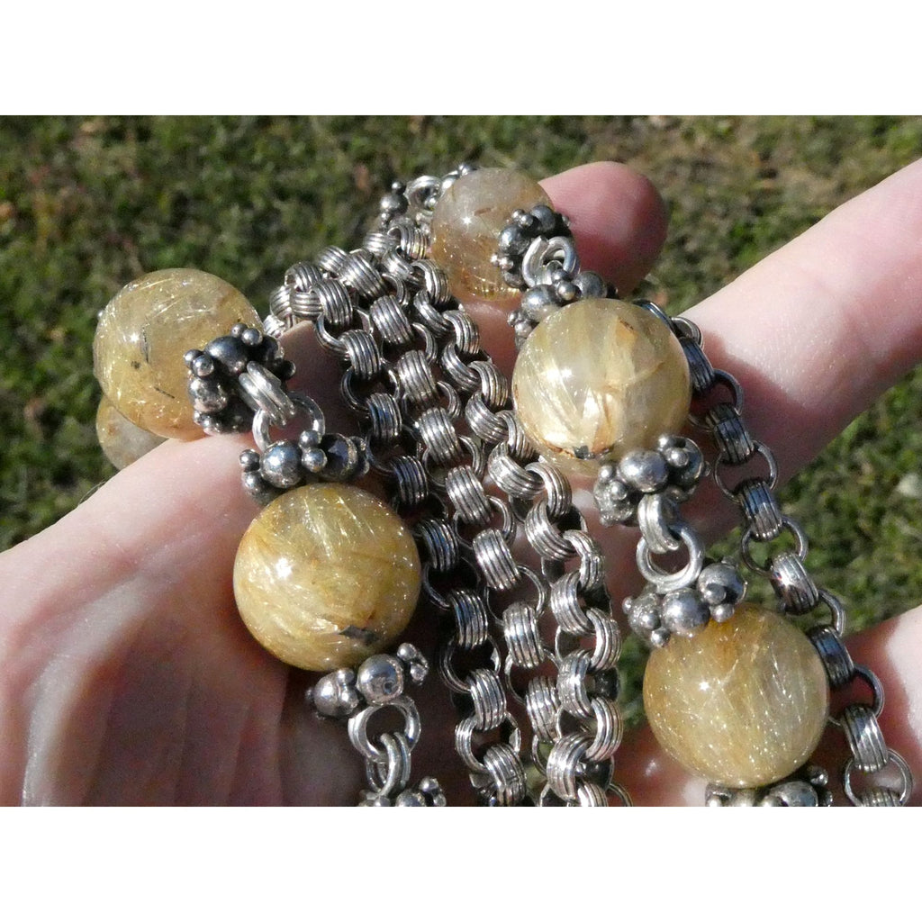 Stephen Dweck Sterling Silver Rutilated Quartz Statement Necklace Bergdorf Pouch