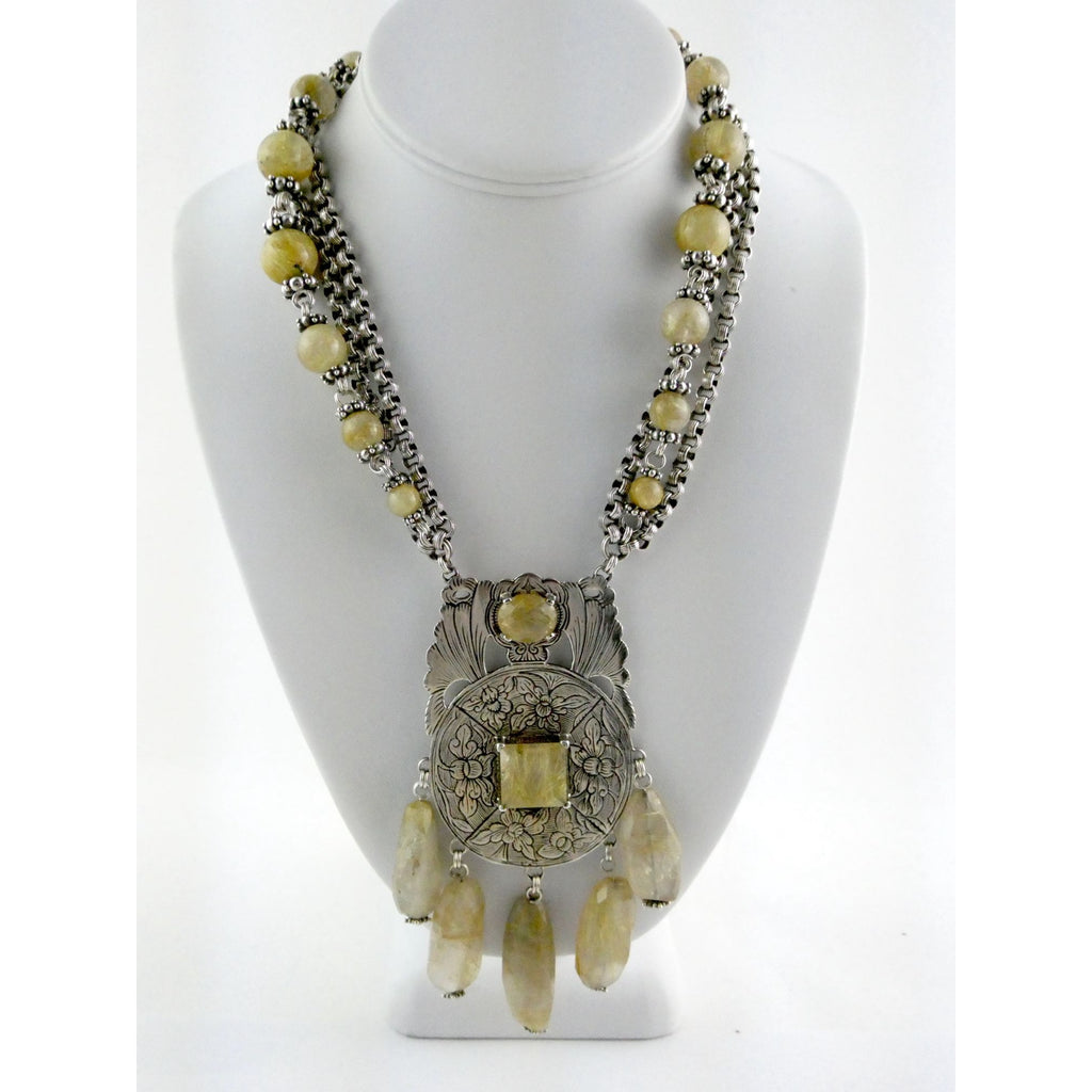 Stephen Dweck Sterling Silver Rutilated Quartz Statement Necklace Bergdorf Pouch