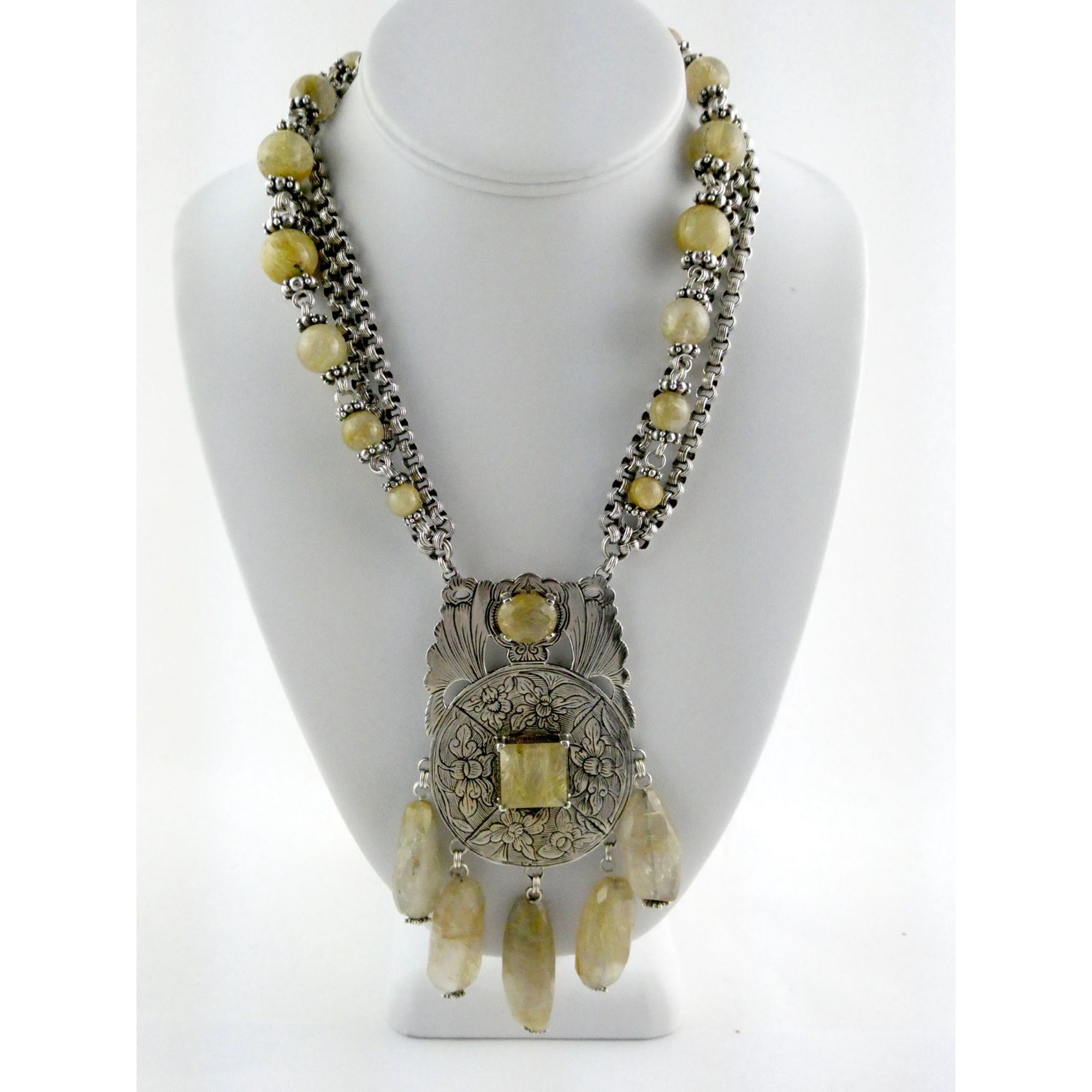 Stephen Dweck Sterling Silver Rutilated Quartz Statement Necklace Bergdorf Pouch