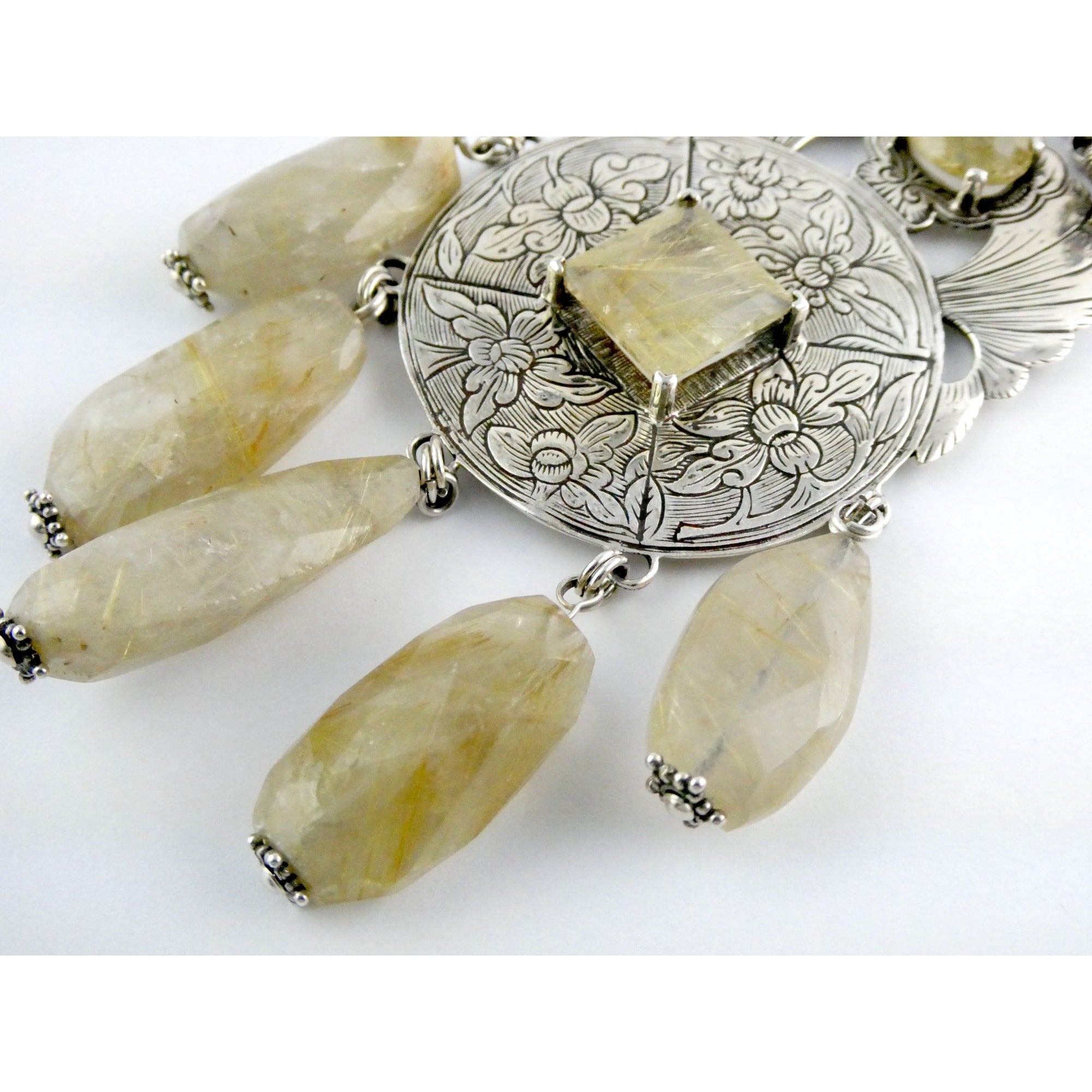 Stephen Dweck Sterling Silver Rutilated Quartz Statement Necklace Bergdorf Pouch