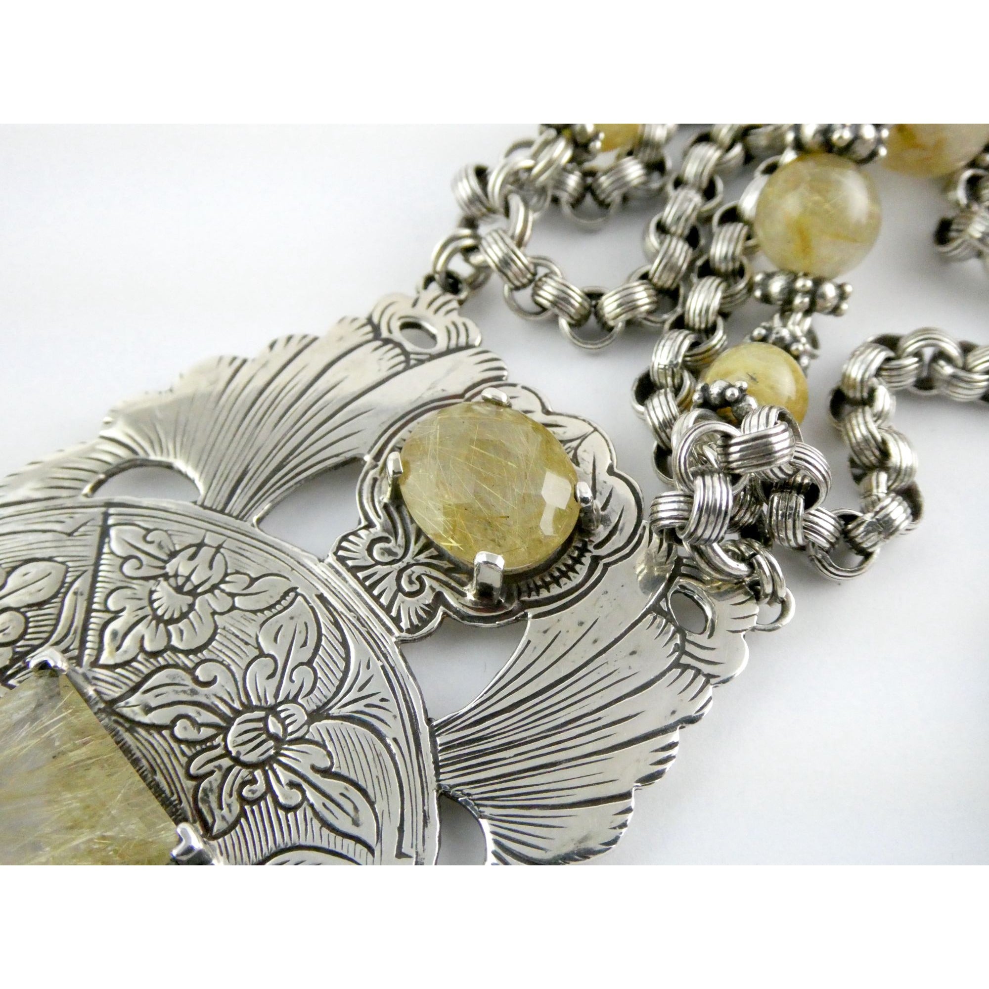 Stephen Dweck Sterling Silver Rutilated Quartz Statement Necklace Bergdorf Pouch