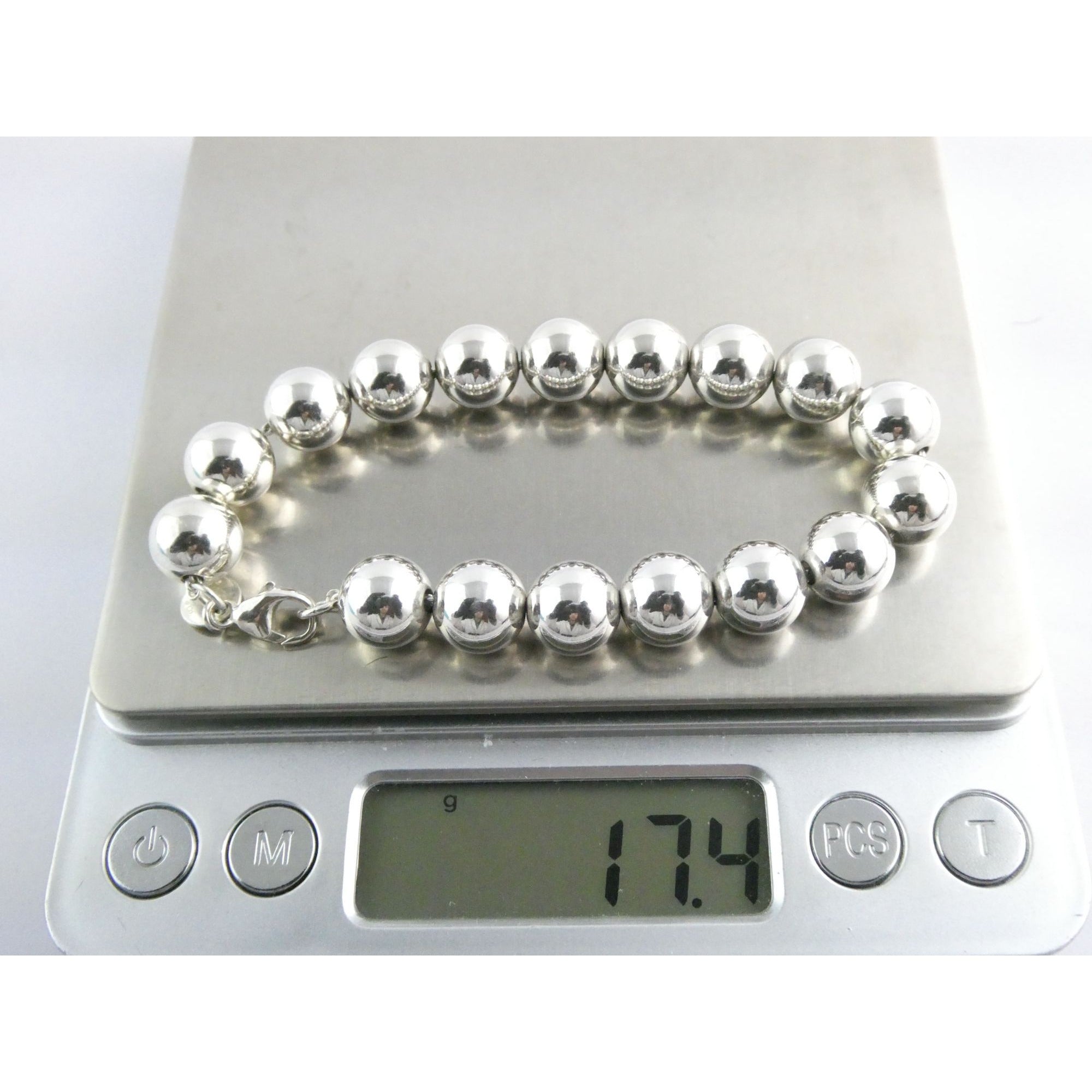 Tiffany and Co Sterling Silver Ball Beaded Bracelet 10 mm 17.4g Weight 6.5 Inch
