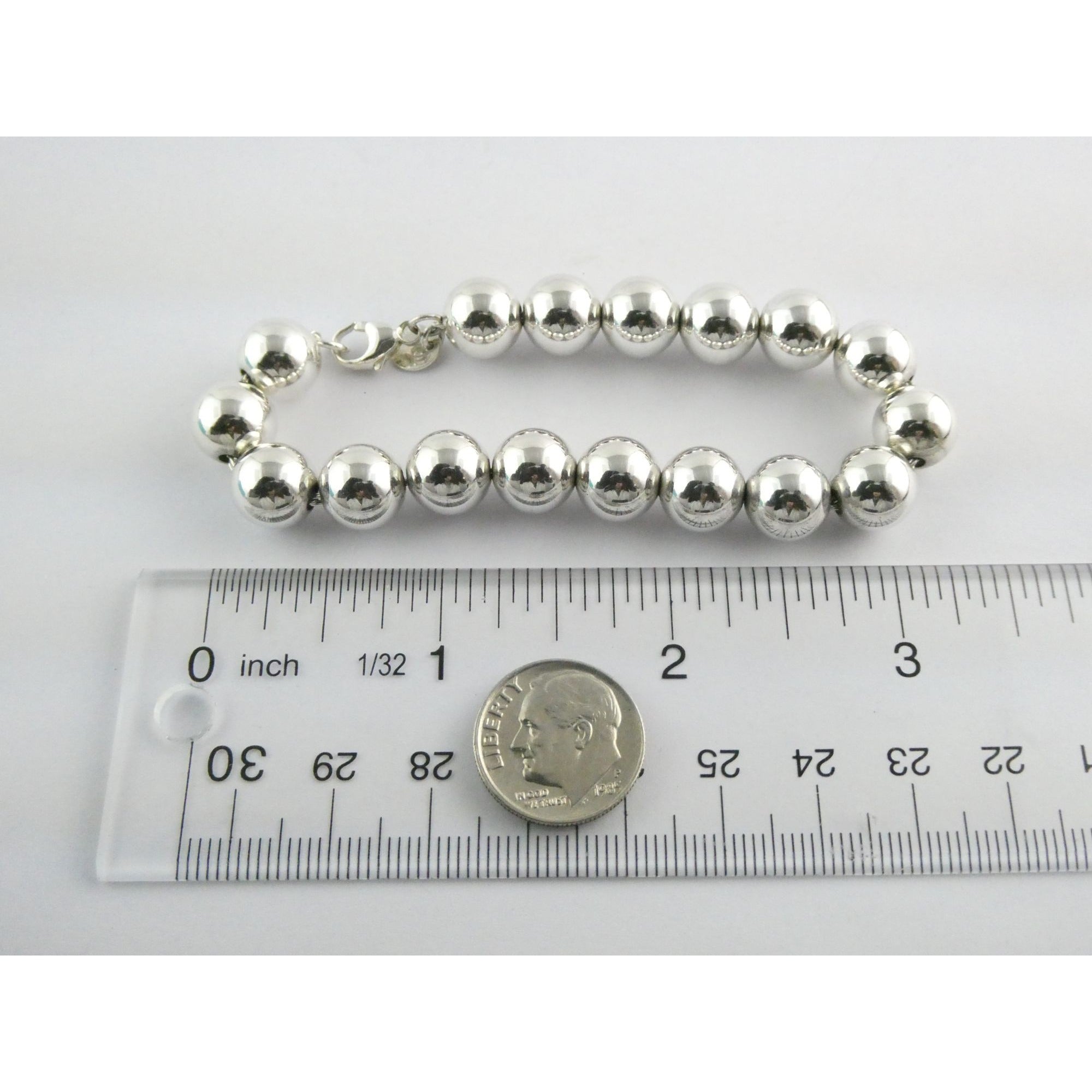 Tiffany and Co Sterling Silver Ball Beaded Bracelet 10 mm 17.4g Weight 6.5 Inch