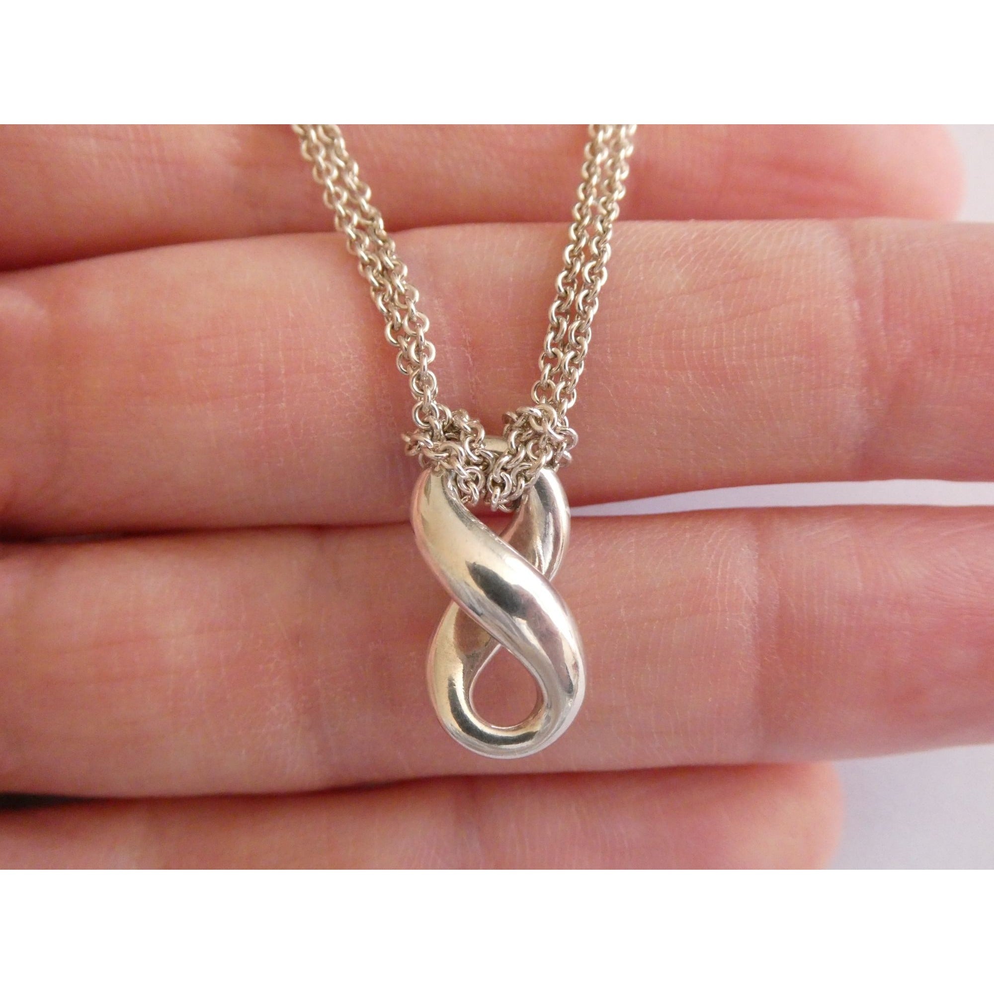 Tiffany and Co Sterling Silver Double Chain Infinity Pendant Necklace 925 15 In