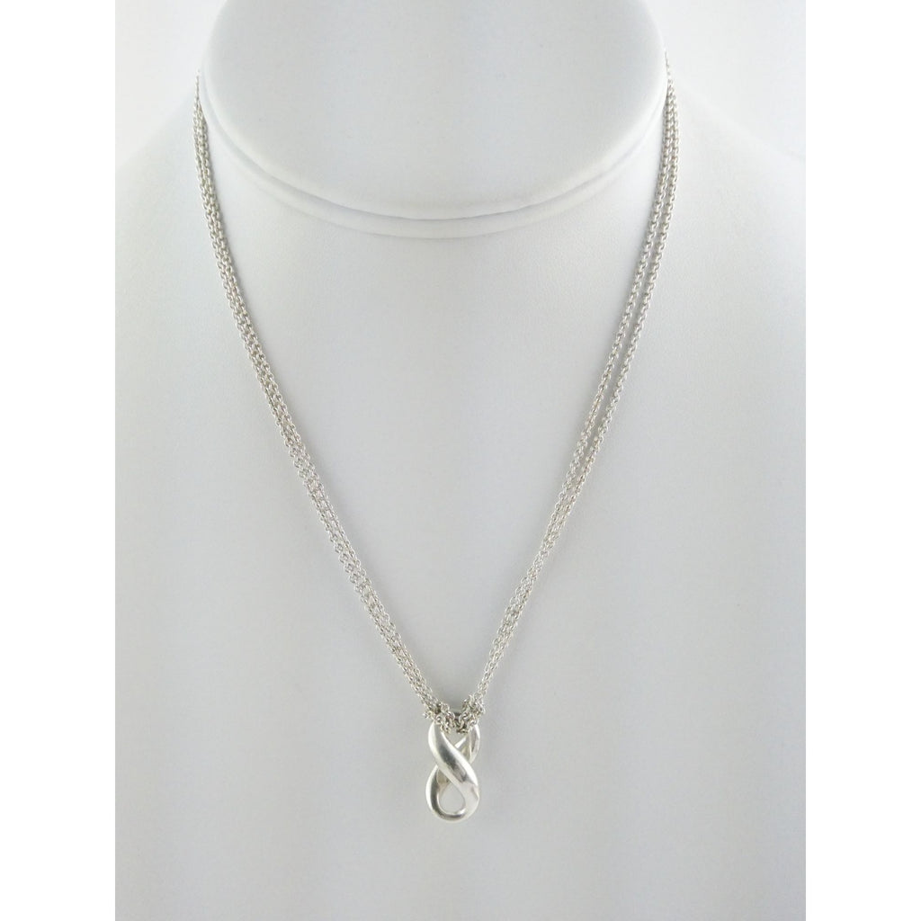 Tiffany and Co Sterling Silver Double Chain Infinity Pendant Necklace 925 15 In