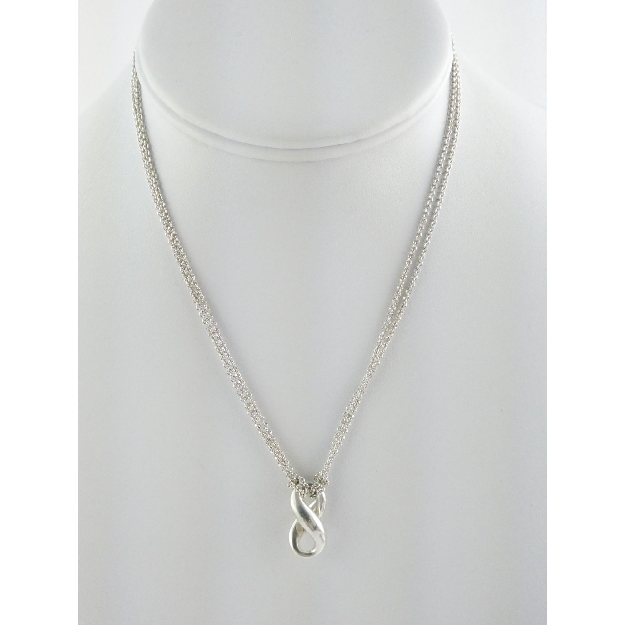 Tiffany and Co Sterling Silver Double Chain Infinity Pendant Necklace 925 15 In
