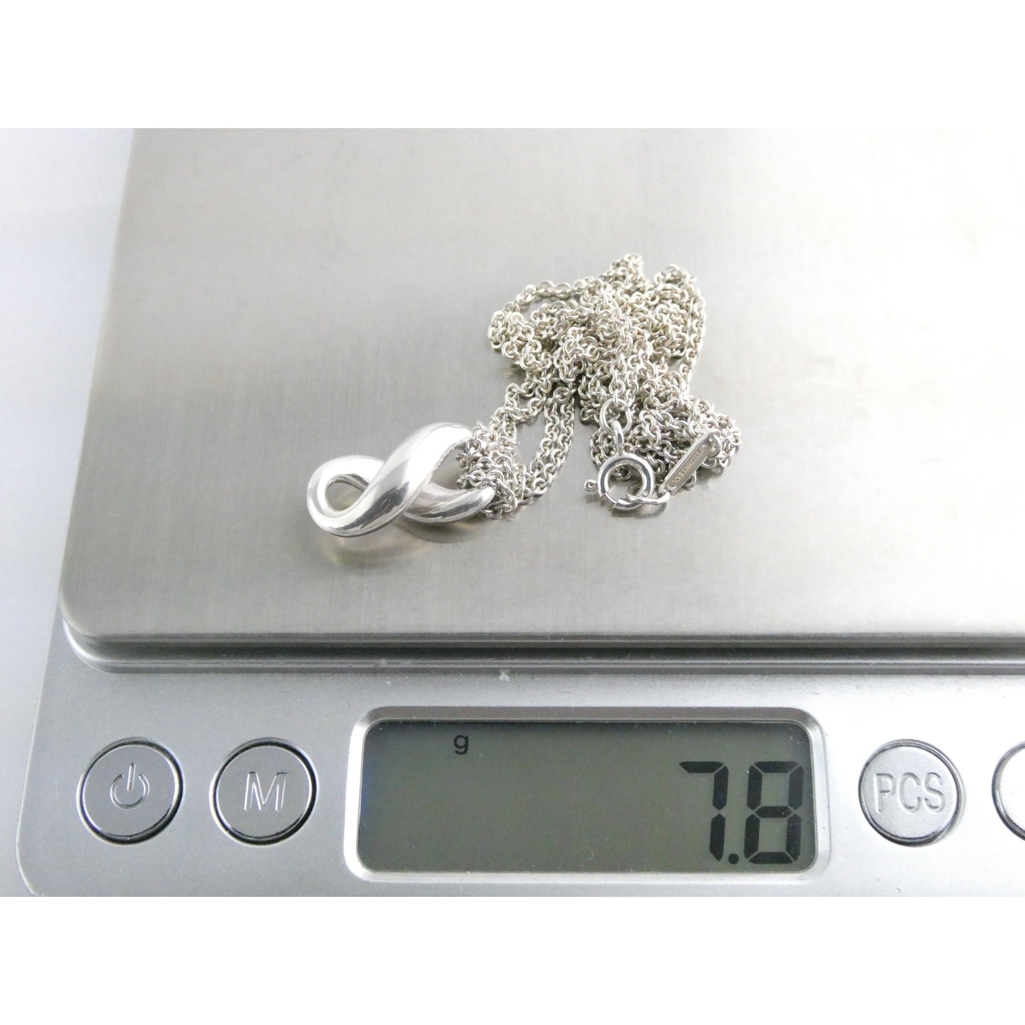 Tiffany and Co Sterling Silver Double Chain Infinity Pendant Necklace 925 15 In