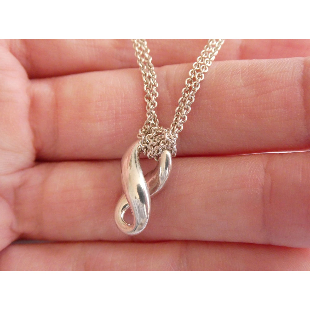Tiffany and Co Sterling Silver Double Chain Infinity Pendant Necklace 925 15 In