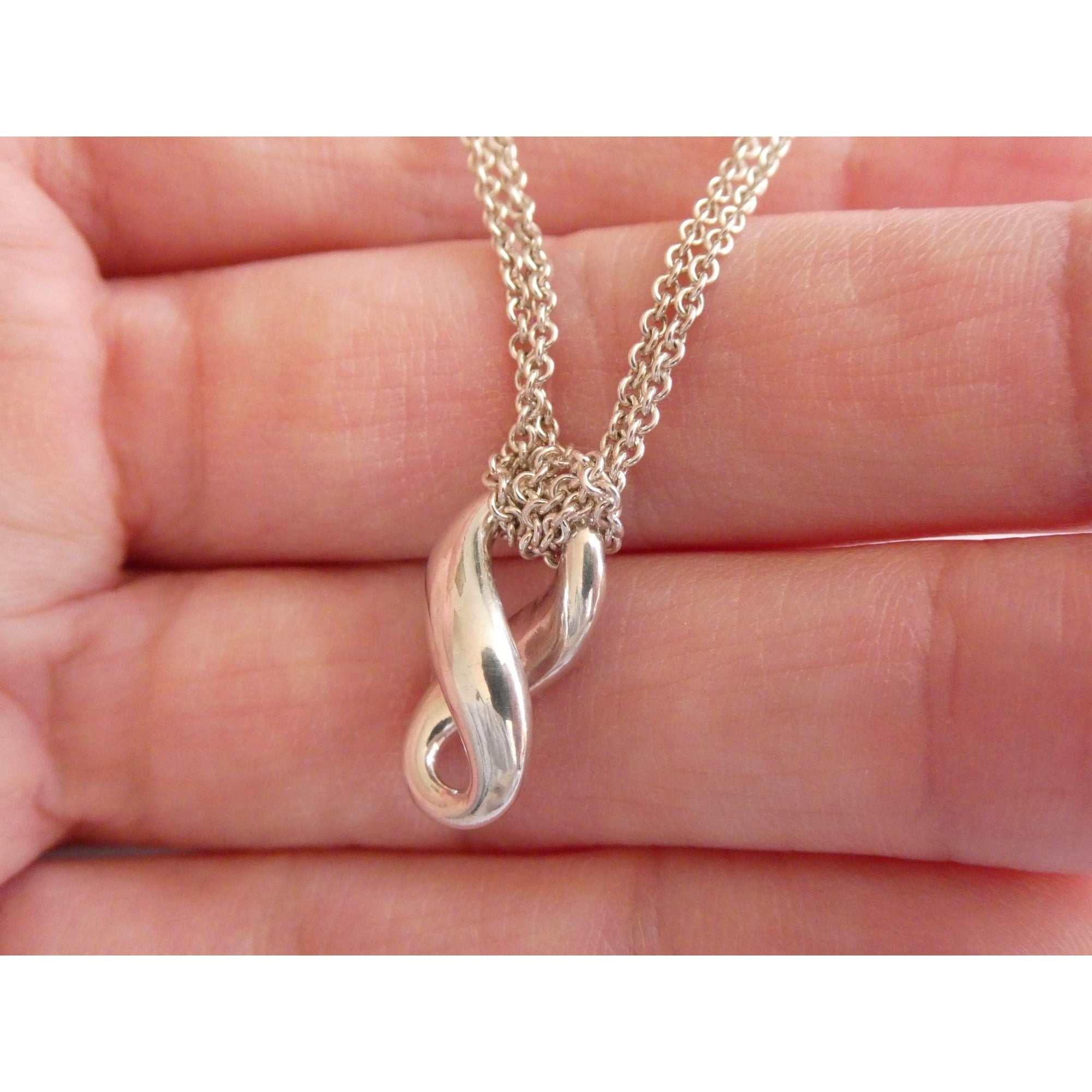Tiffany and Co Sterling Silver Double Chain Infinity Pendant Necklace 925 15 In