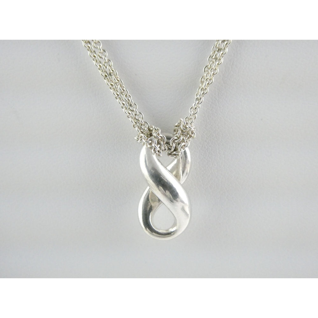 Tiffany and Co Sterling Silver Double Chain Infinity Pendant Necklace 925 15 In