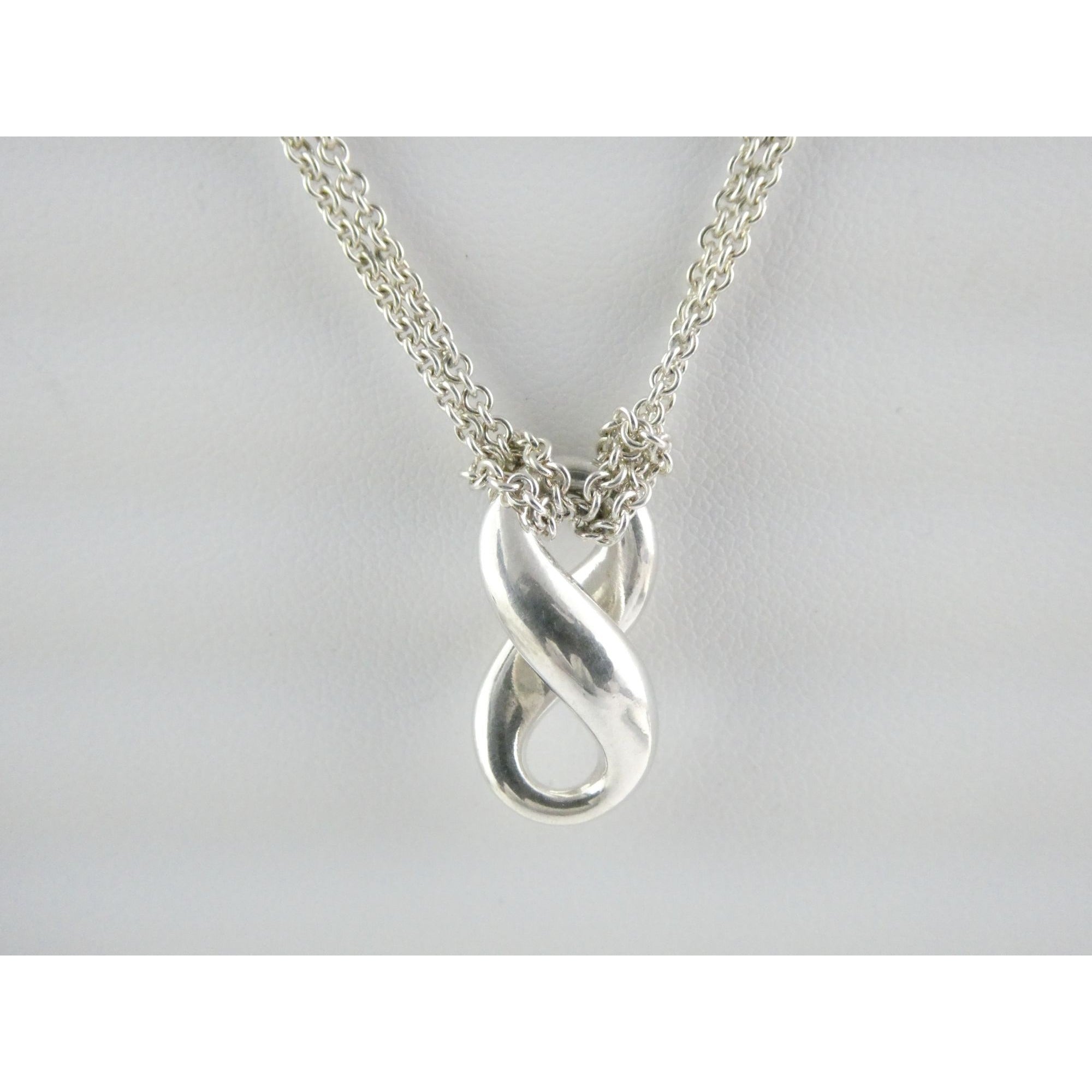 Tiffany and Co Sterling Silver Double Chain Infinity Pendant Necklace 925 15 In
