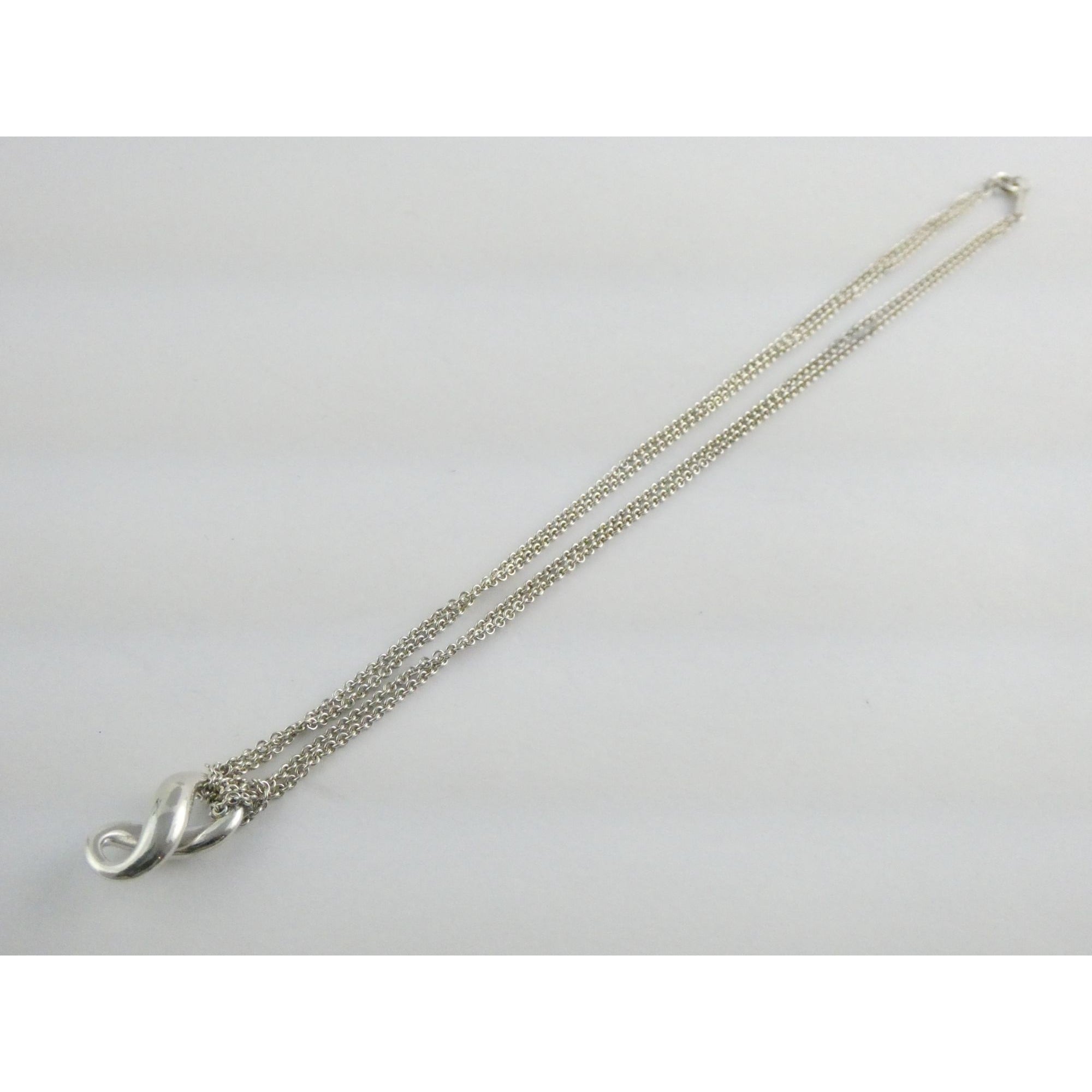 Tiffany and Co Sterling Silver Double Chain Infinity Pendant Necklace 925 15 In
