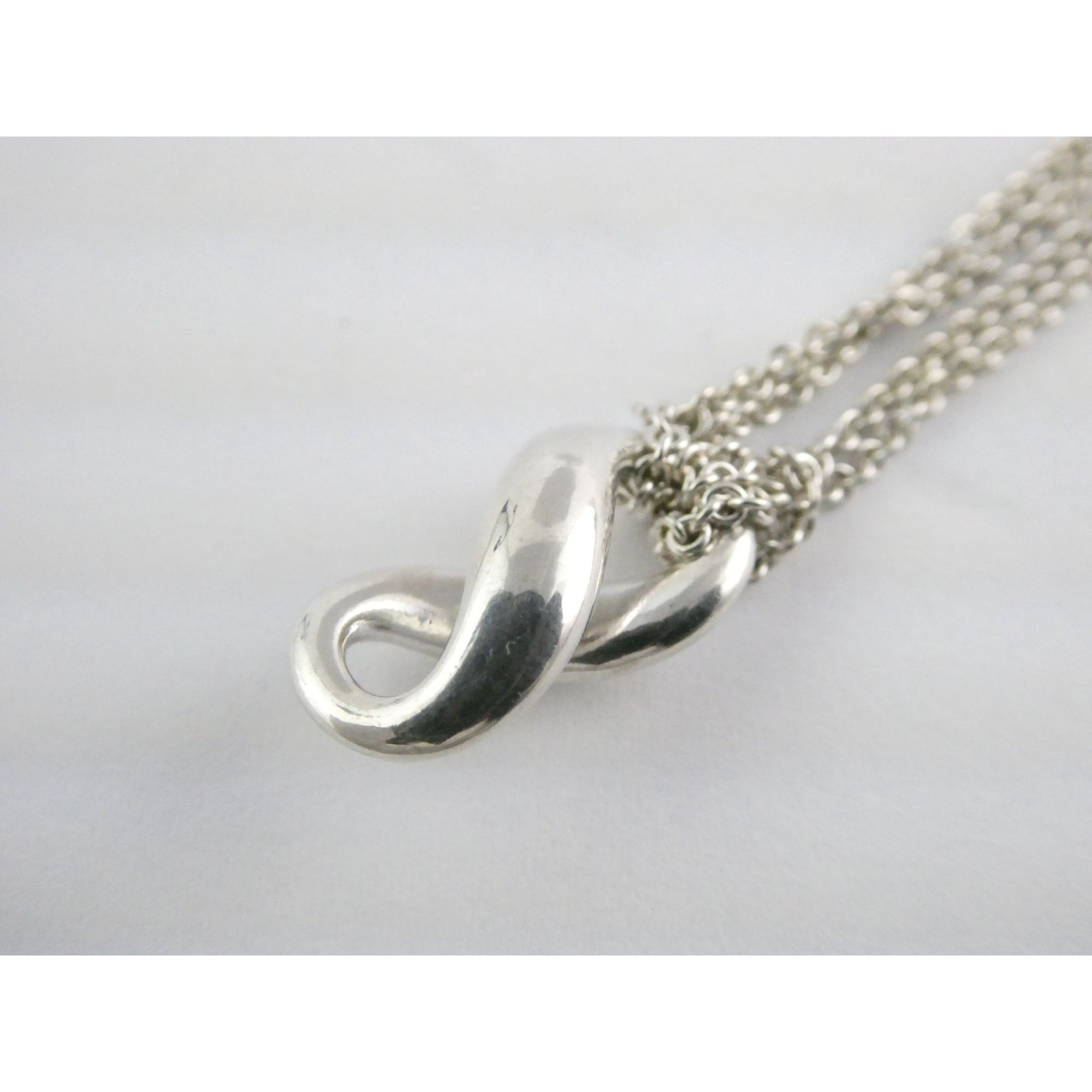 Tiffany and Co Sterling Silver Double Chain Infinity Pendant Necklace 925 15 In