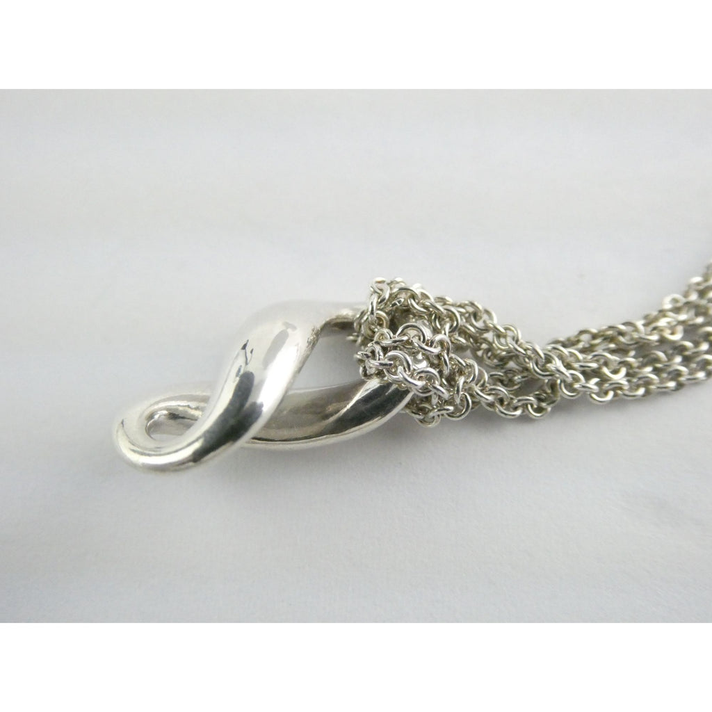 Tiffany and Co Sterling Silver Double Chain Infinity Pendant Necklace 925 15 In