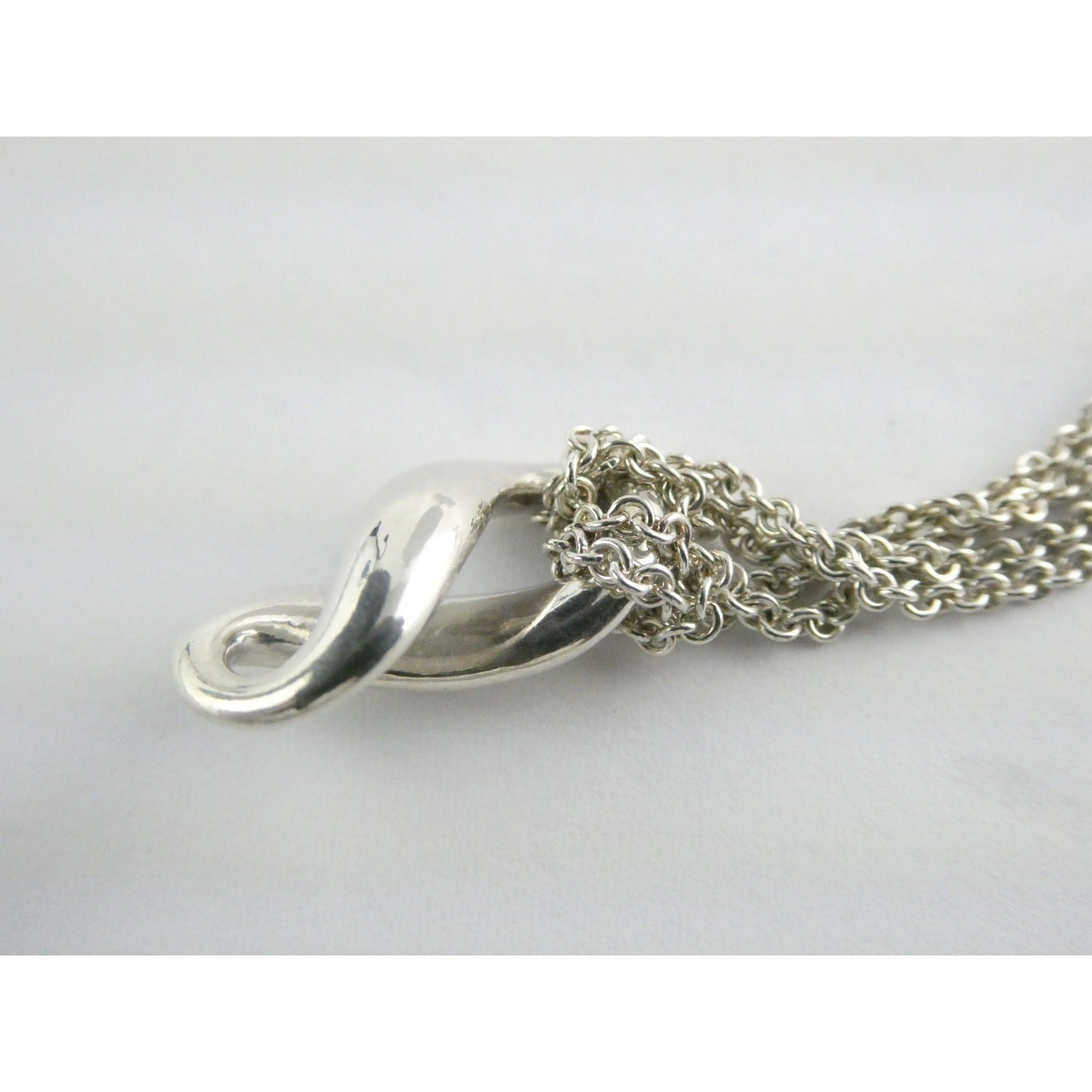 Tiffany and Co Sterling Silver Double Chain Infinity Pendant Necklace 925 15 In