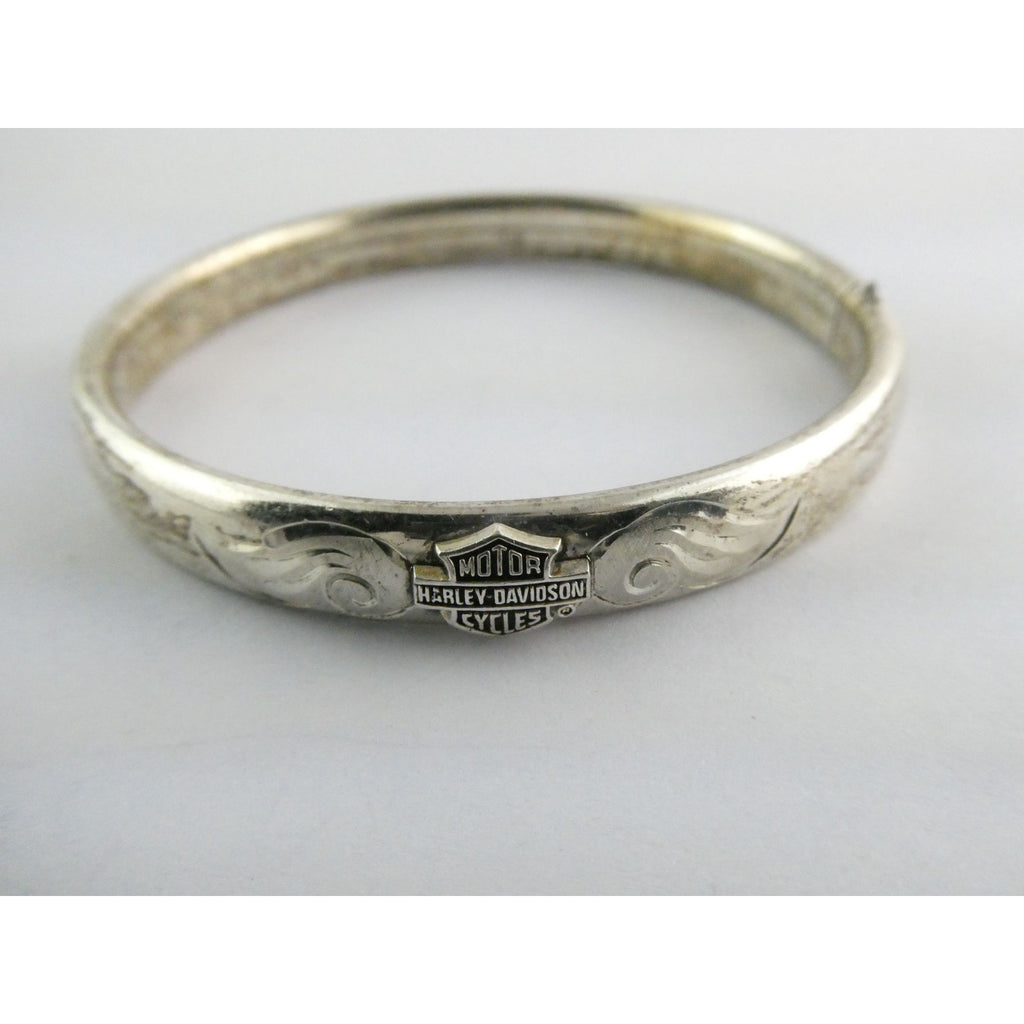 Harley Davidson Sterling Silver Etched Wings Bangle Bracelet 14.3g 7.5 Inches