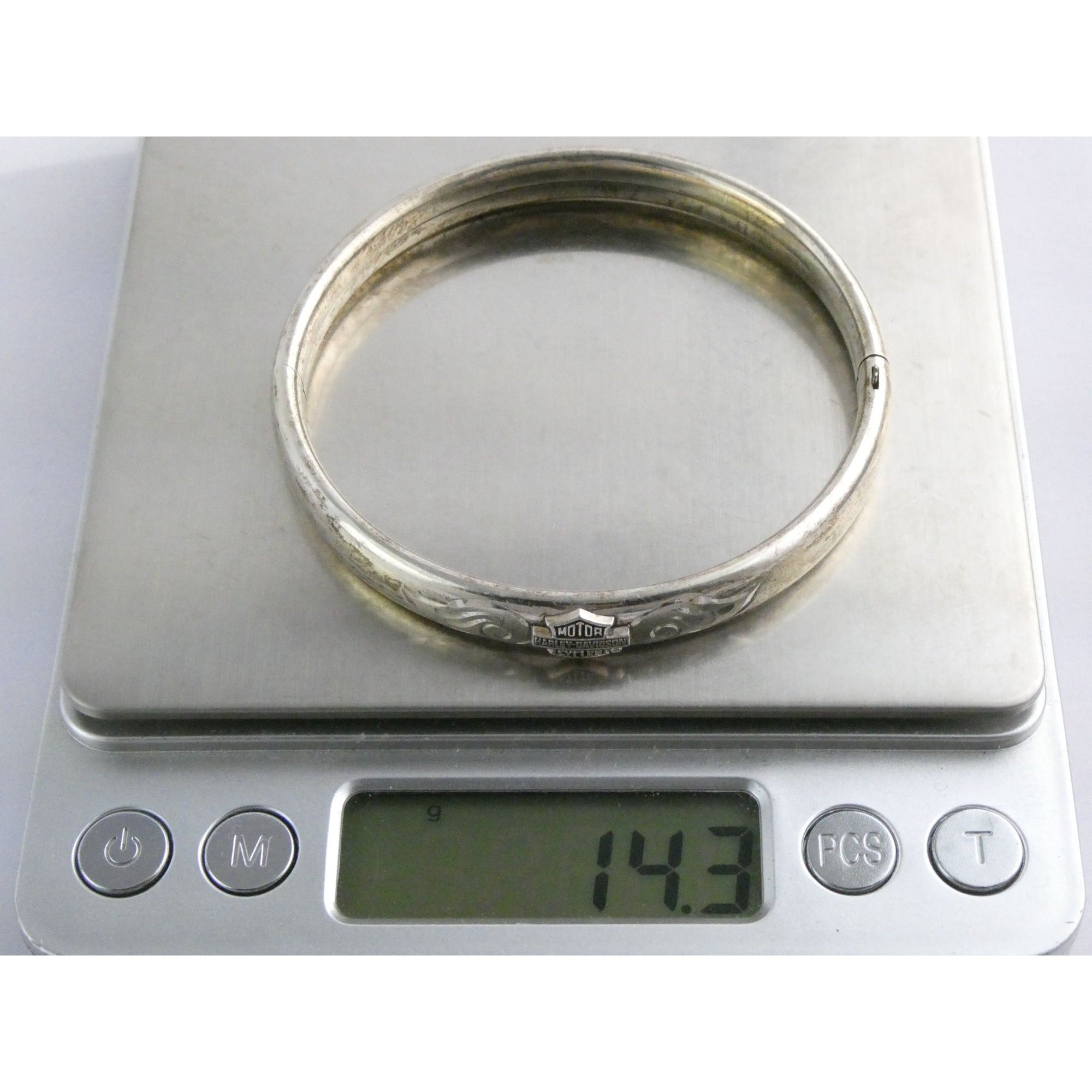 Harley Davidson Sterling Silver Etched Wings Bangle Bracelet 14.3g 7.5 Inches