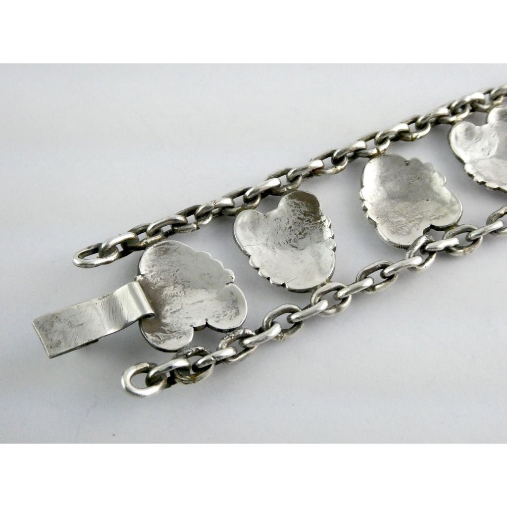 Hector Aquilar 940 Sterling Silver Medallion Link Bracelet Mexico 6 3/8 Inches