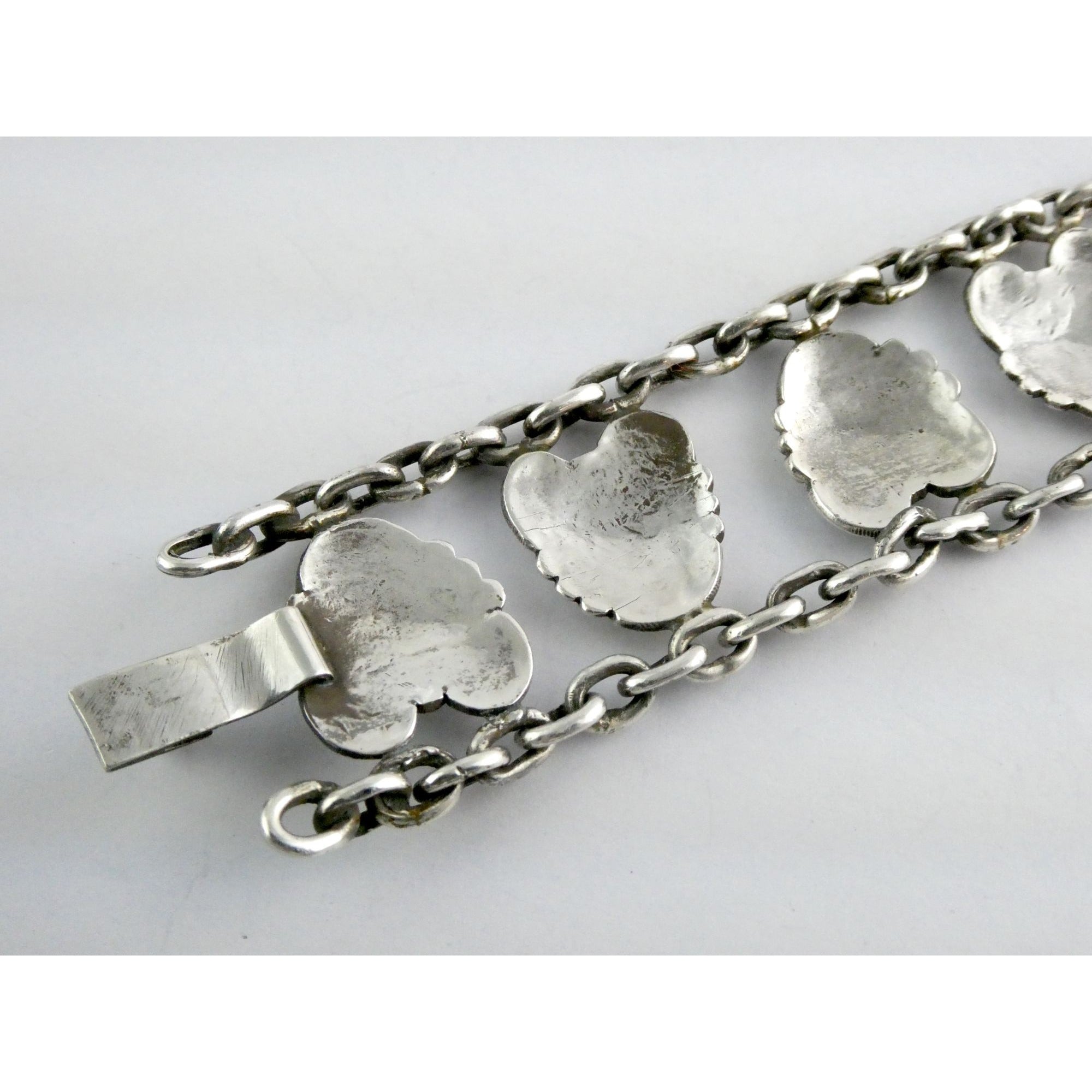 Hector Aquilar 940 Sterling Silver Medallion Link Bracelet Mexico 6 3/8 Inches