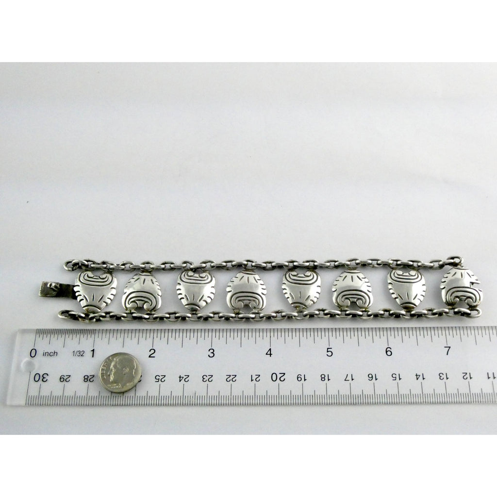 Hector Aquilar 940 Sterling Silver Medallion Link Bracelet Mexico 6 3/8 Inches