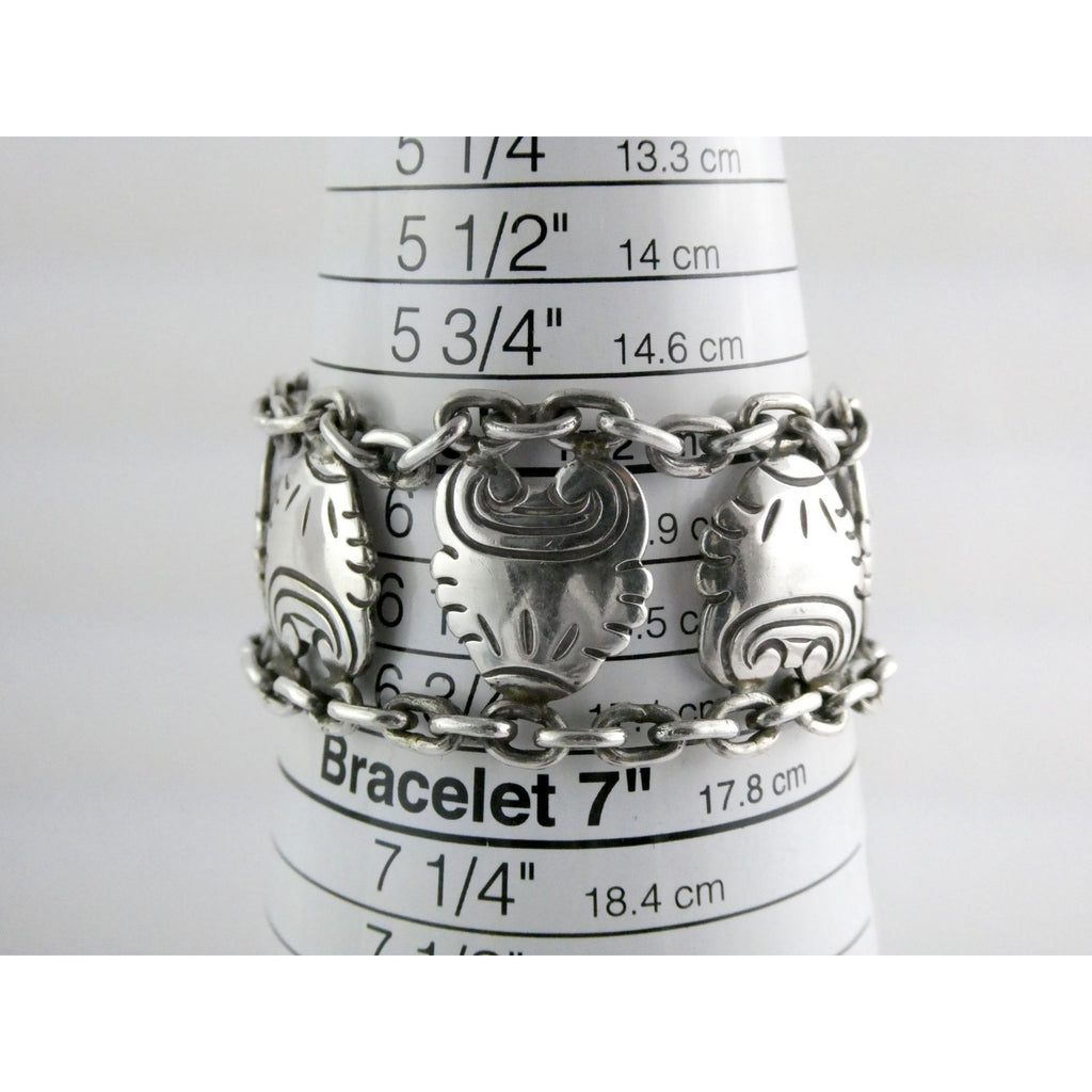 Hector Aquilar 940 Sterling Silver Medallion Link Bracelet Mexico 6 3/8 Inches