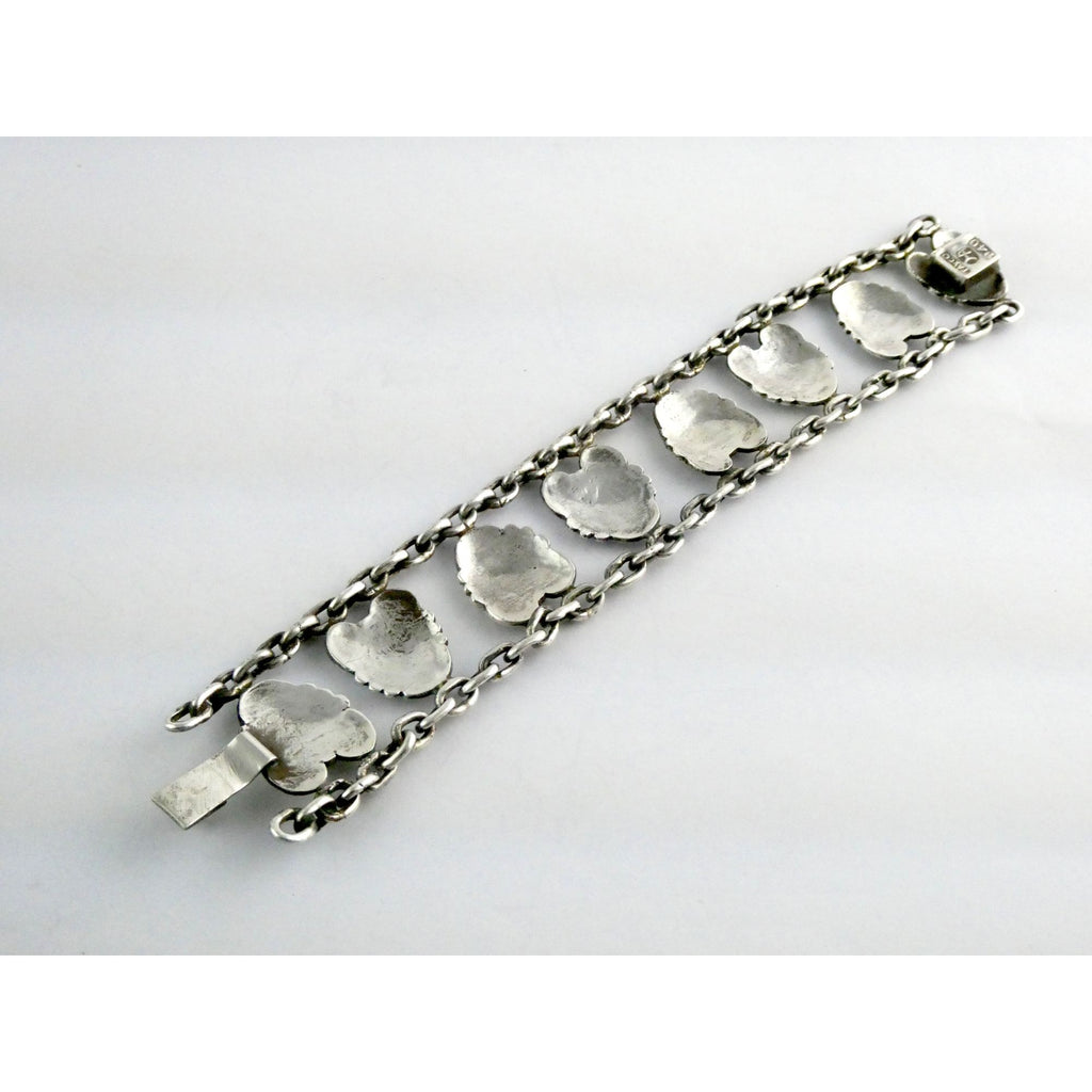 Hector Aquilar 940 Sterling Silver Medallion Link Bracelet Mexico 6 3/8 Inches