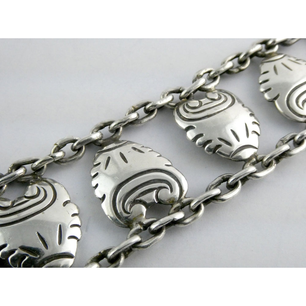 Hector Aquilar 940 Sterling Silver Medallion Link Bracelet Mexico 6 3/8 Inches