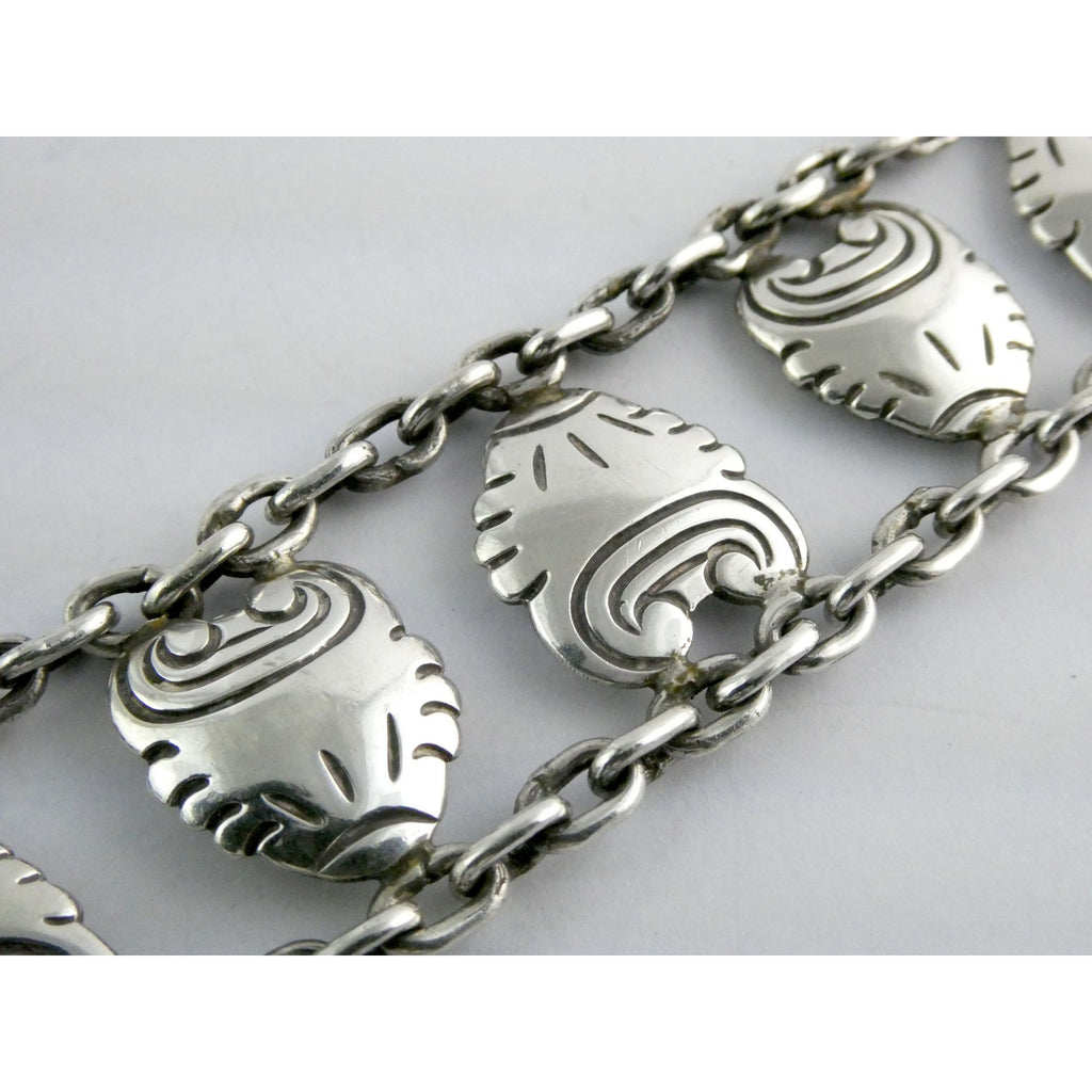 Hector Aquilar 940 Sterling Silver Medallion Link Bracelet Mexico 6 3/8 Inches