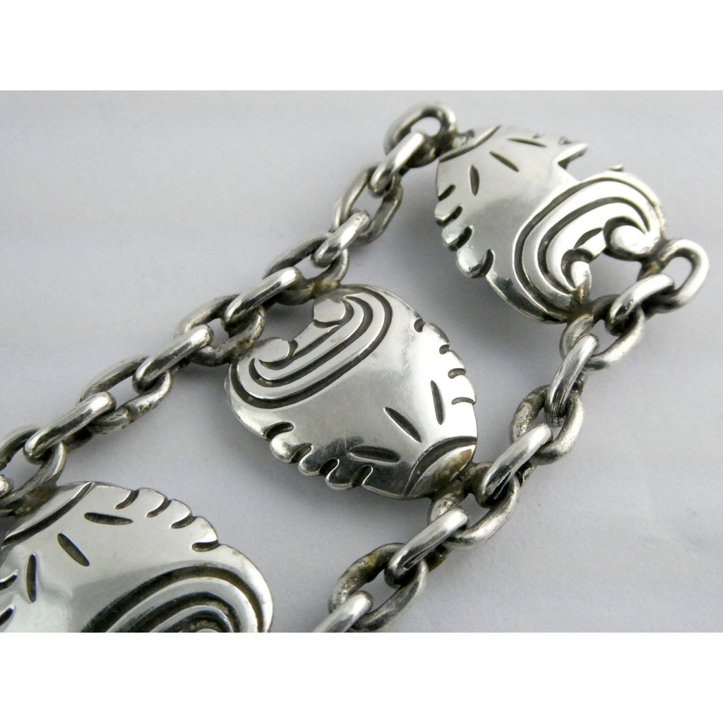 Hector Aquilar 940 Sterling Silver Medallion Link Bracelet Mexico 6 3/8 Inches
