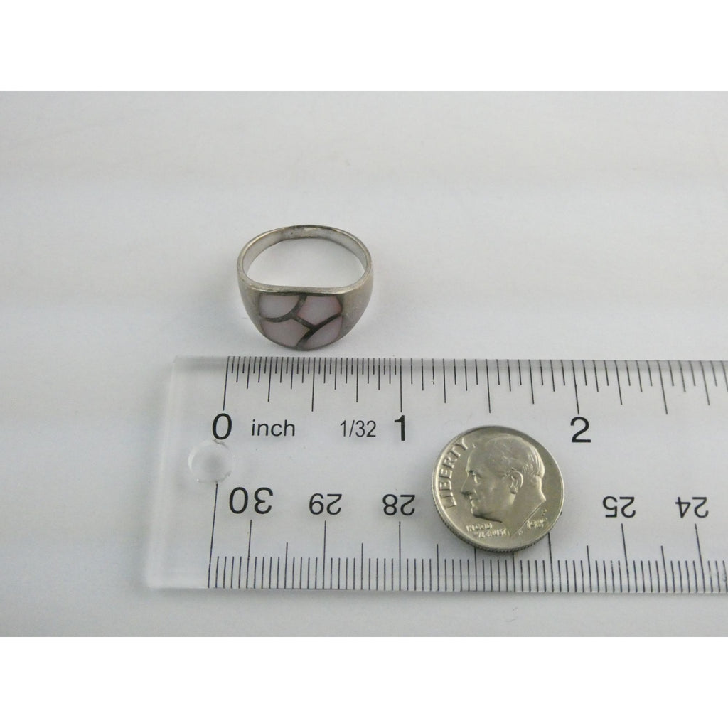 Sterling Silver Pink Mother of Pearl Shell Inlay ring 925 Size 8.25 Weighs 4.6g