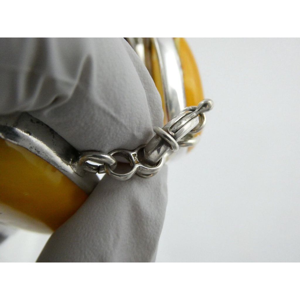 Polish Sterling Silver Multicolor Amber Bracelet Egg Yolk Orange Colors 7.75 In